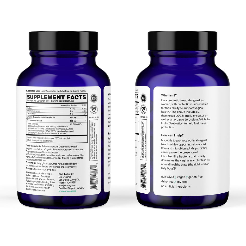Ora Organic Probiotic for Women with L. crispatus, 6 Clinically Studied Lactobacillus Strains for Vaginal, pH & Urinary Tract Health,