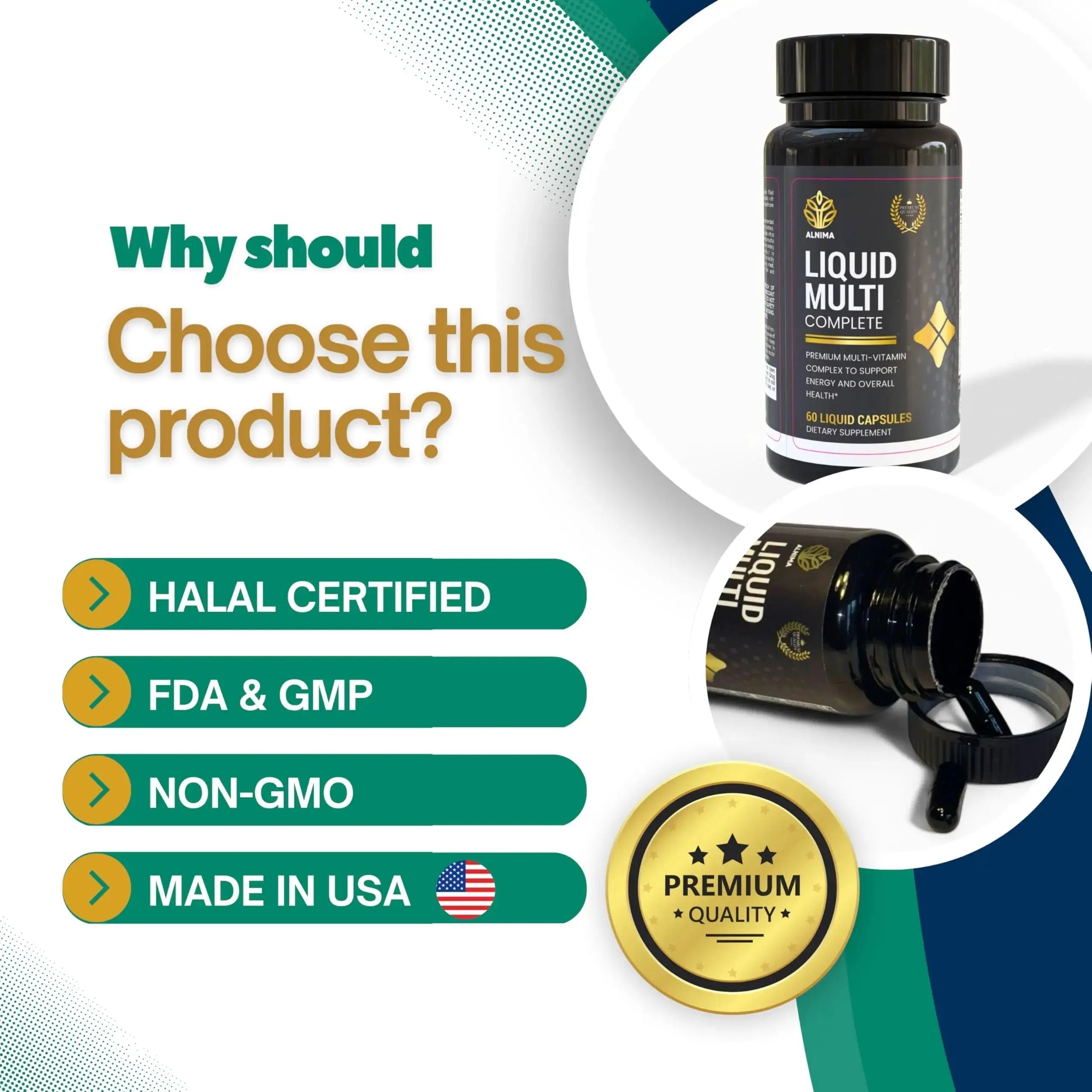ALNIMA Halal Liquid Multivitamin Complete – Energy & Immune Support with 29 Essential Nutrients | 60 Liquid Capsules – Halal Certified ALNIMA Au supplements