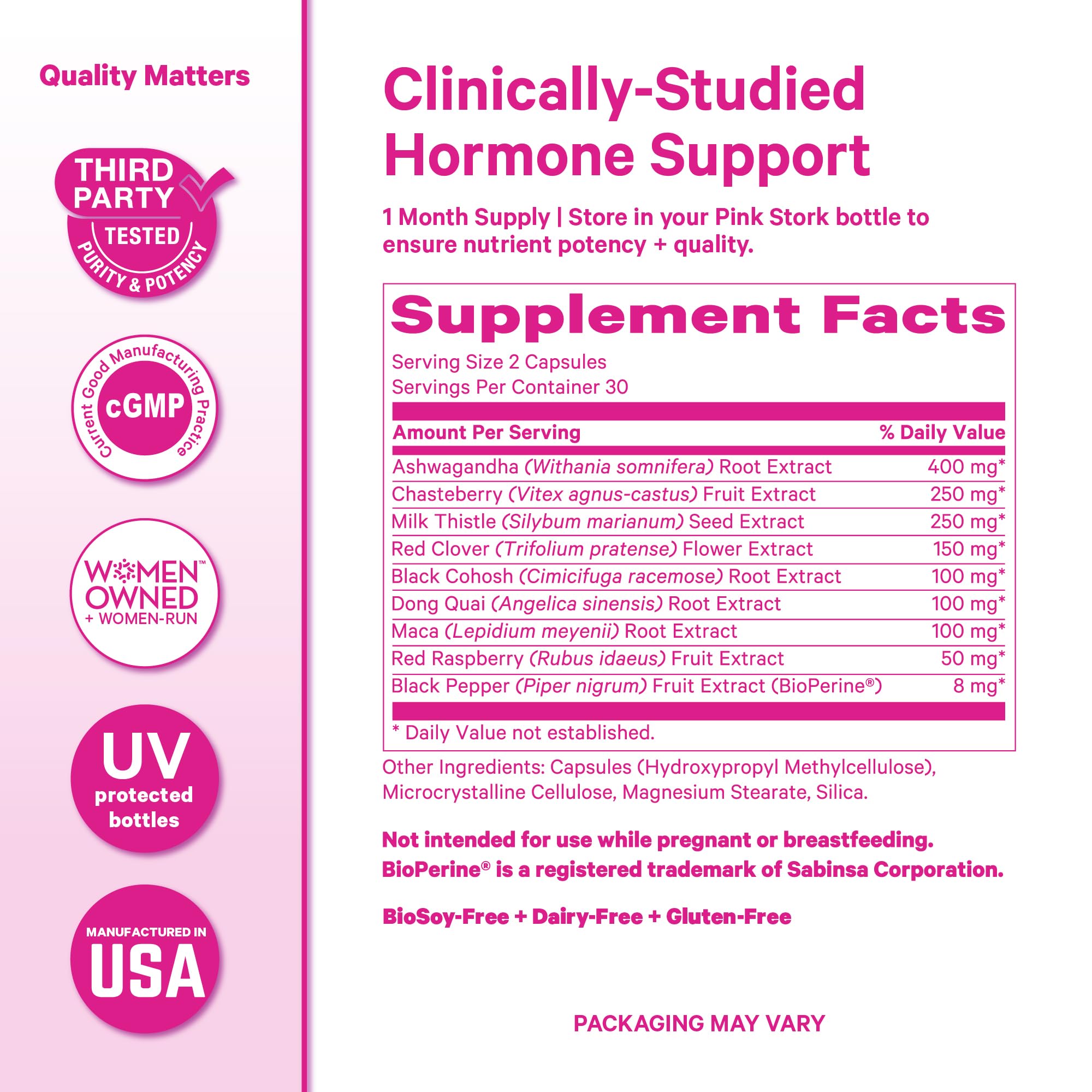 Pink Stork Menopause Support for Women - Hot Flash, Mood, Sleep, Weight, Cortisol & Hormonal Balance - Vegan, Estrogen-Free Perimenopause Relief - Ashwagandha, Maca - 60 Capsules Pink Stork Au supplements