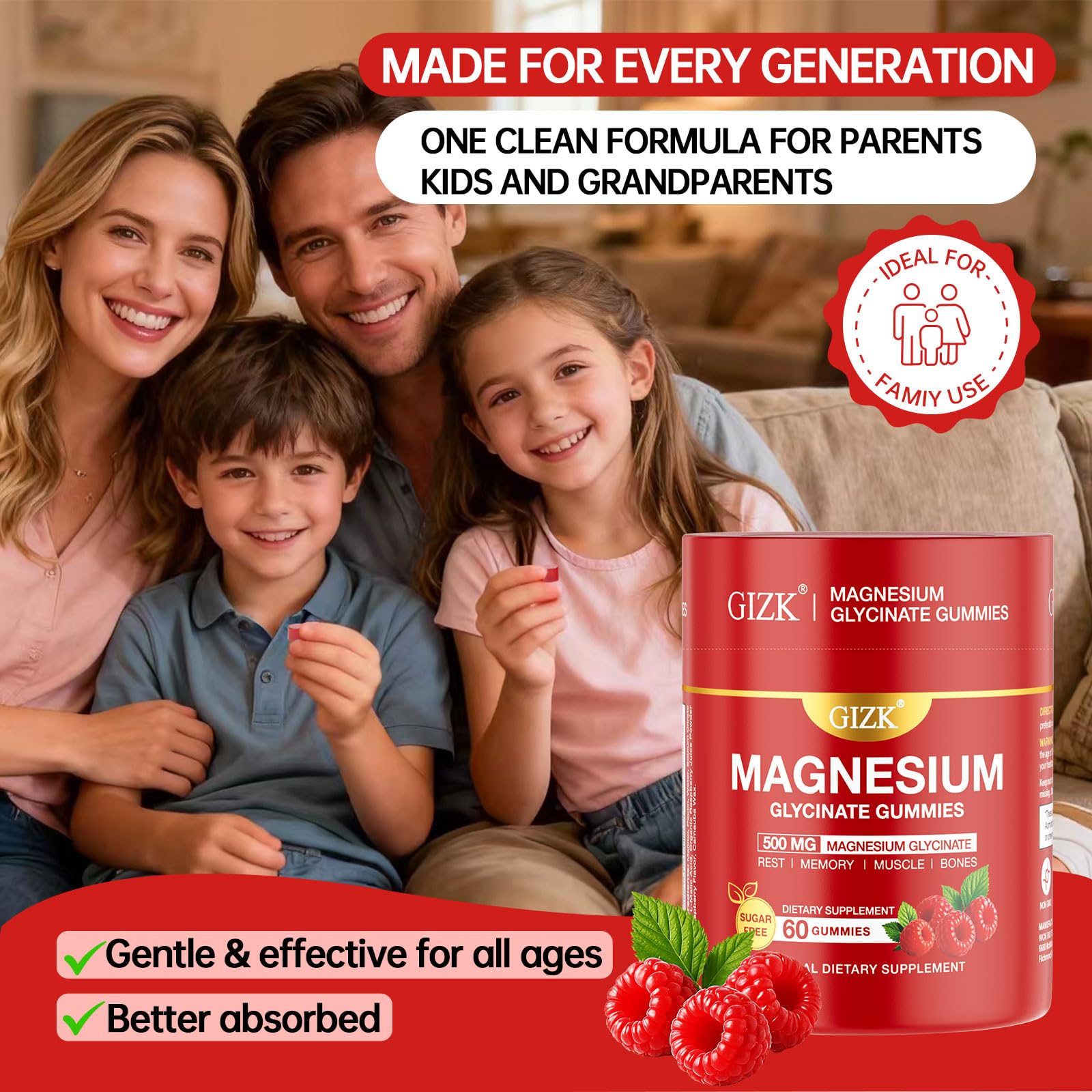Magnesium Glycinate Gummies 500mg – Sugar Free Magnesium Gummies for Sleep, Stress, Muscle & Nerve Support – for Adults & Kids 4+, Vegan, No Melatonin