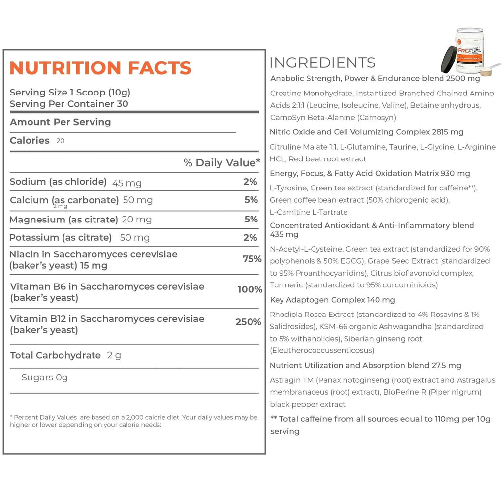 EnergyFirst Prefuel Pre-Workout Powder, Orange Flavor, Boost Energy, Creatine Monohydrate EnergyFirst Au supplements