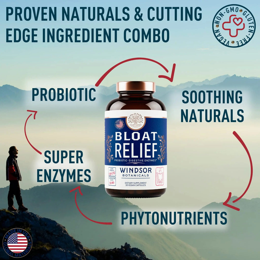 Bloat Relief Probiotic and Digestive Enzymes - Anti Bloating Turmeric, Fennel, Bromelain IBS WINDSOR BOTANICALS Au supplements