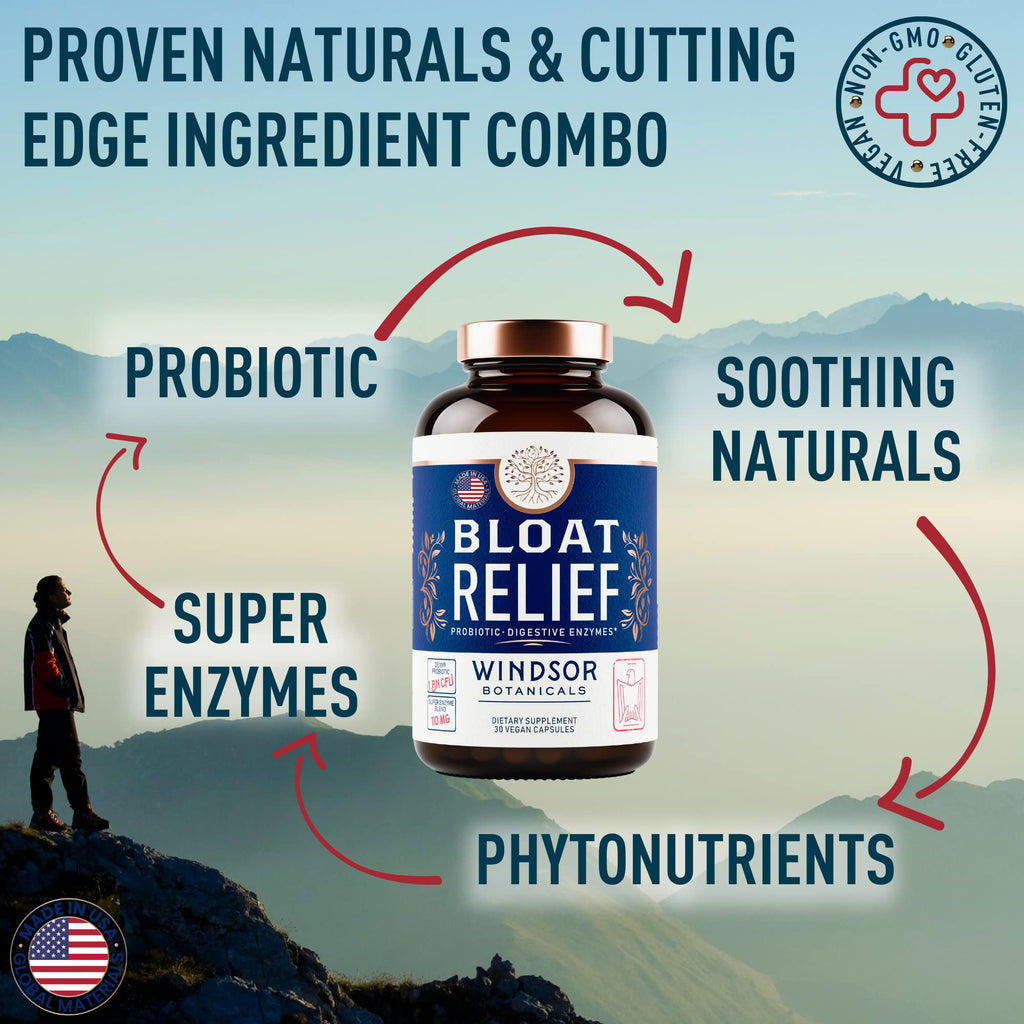 Bloat Relief Probiotic and Digestive Enzymes - Anti Bloating Turmeric, Fennel, Bromelain IBS Supplement - Detox Debloat Capsules Gas - Bloating Relief for Women and Men - 30 Gut Health Pills WINDSOR BOTANICALS Au supplements