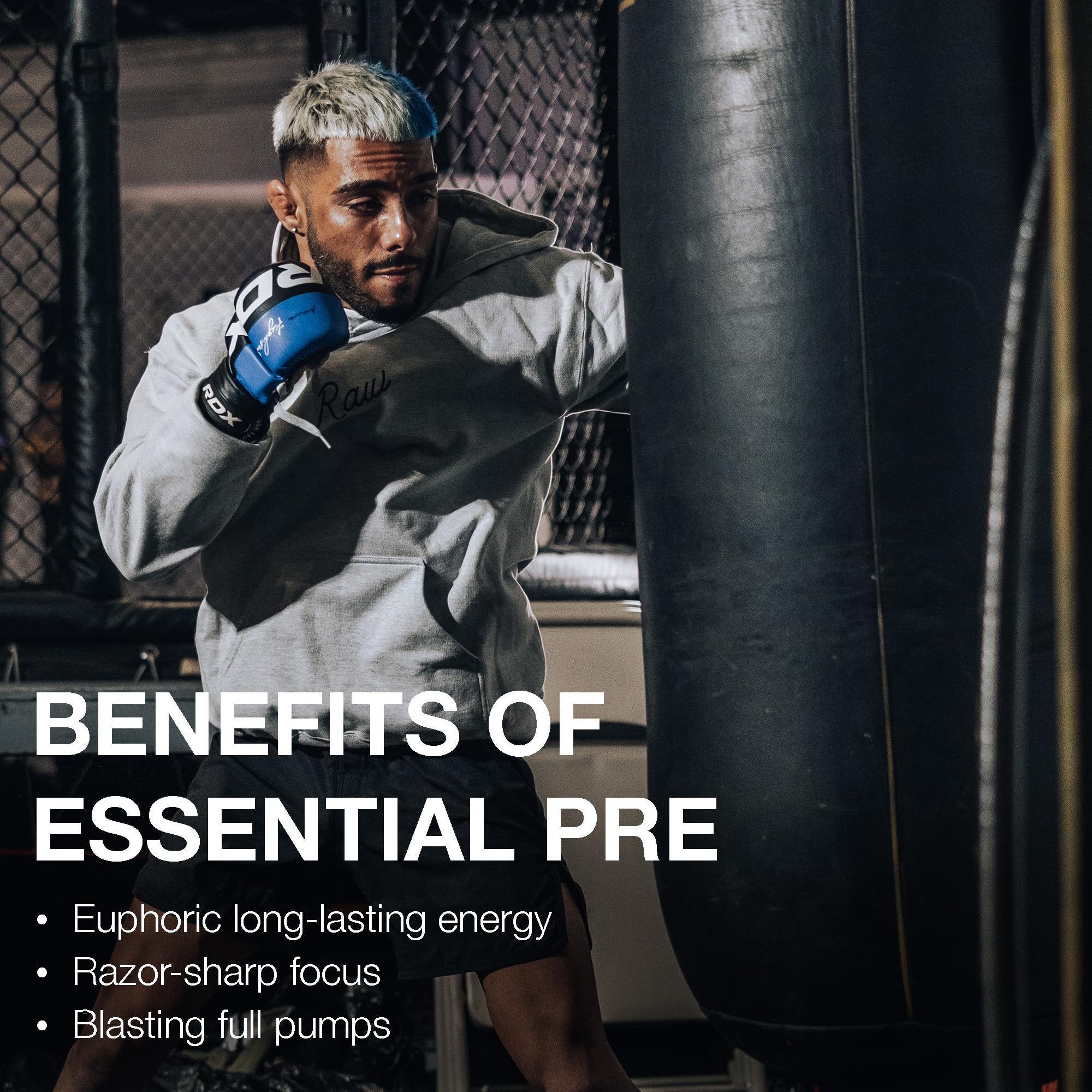 RAW Essential Pre-Workout Powder (Fruit Burst) - Chris Bumstead Sports Nutrition Supplement for Men & Women - Preworkout Energy Powder with Caffeine