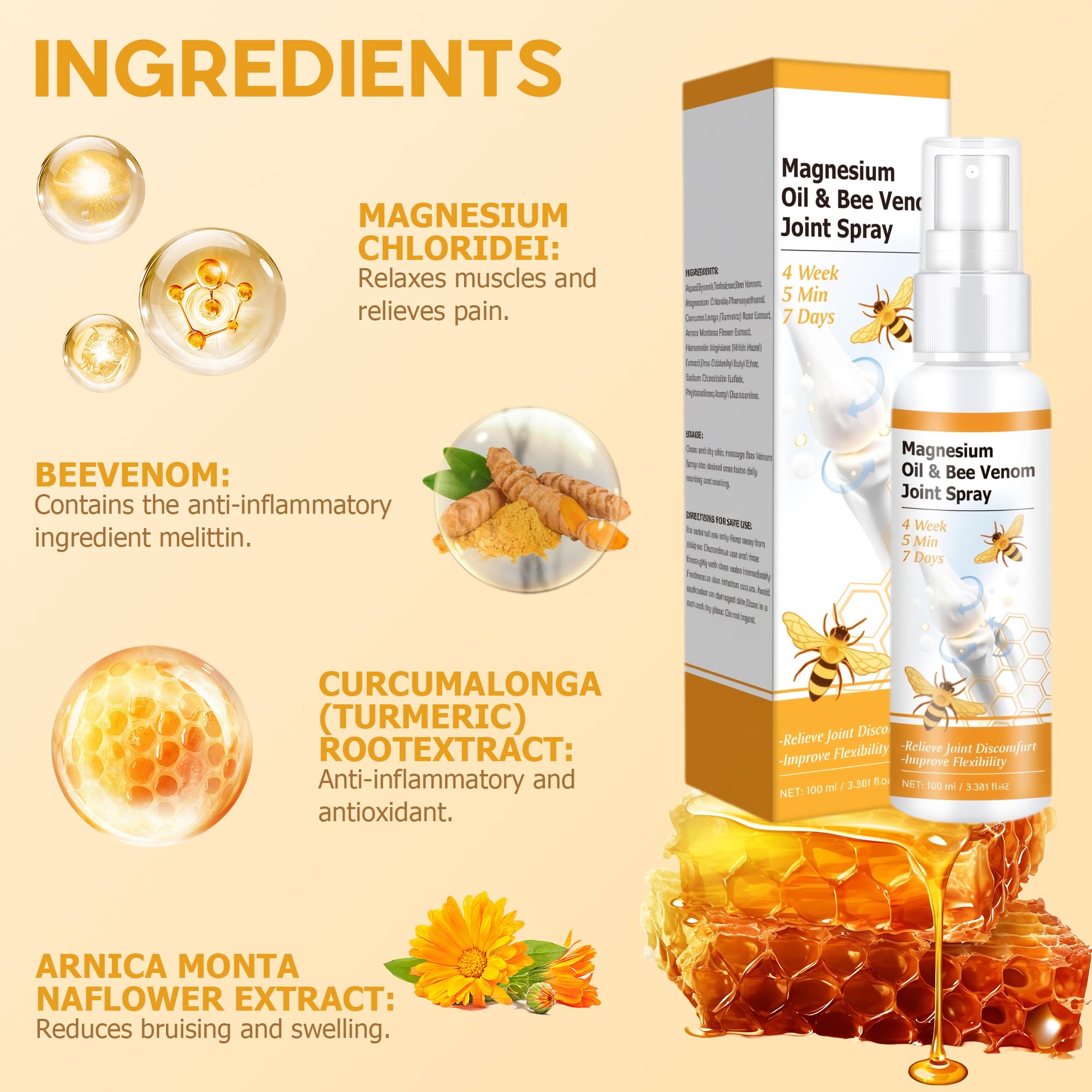 Loicwoo Magnesium Oil & Bee Venom Joint Spray, Magnesium Spray, Magnesium Joint Sprays for Relax Muscle Joints, Bee Venom Sprays for Back, Knee, Hands, Neck (1 PCS,100ML) Loicwoo Au supplements
