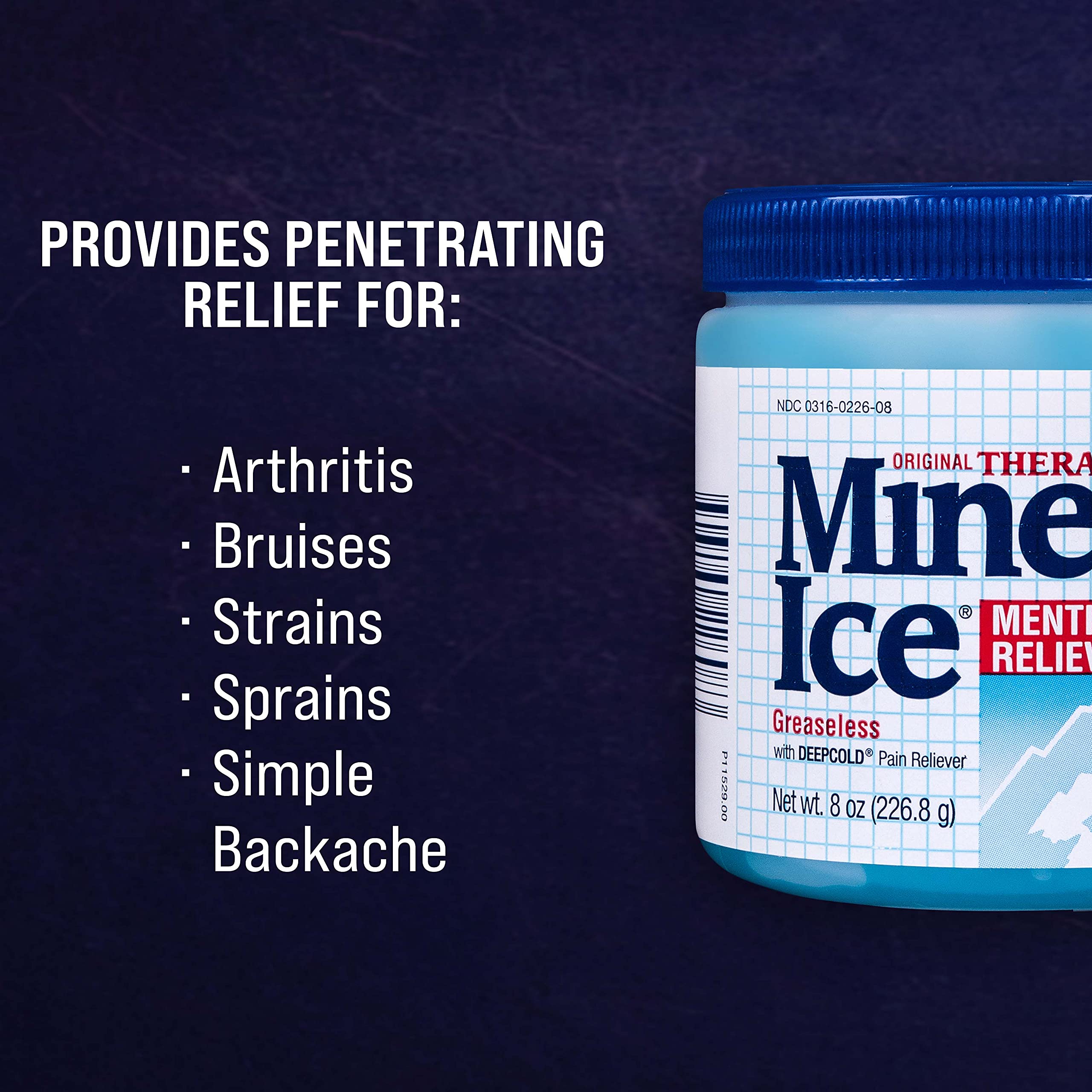 Mineral Ice Original Therapeutic Menthol Pain Relief Gel. Greaseless with "Deepcold" Pain Reliever. Provides Cooling & Penetrating Relief for Arthritis, Simple Backache, Strains & Sprains (8 Ounce) Mineral Ice Au supplements