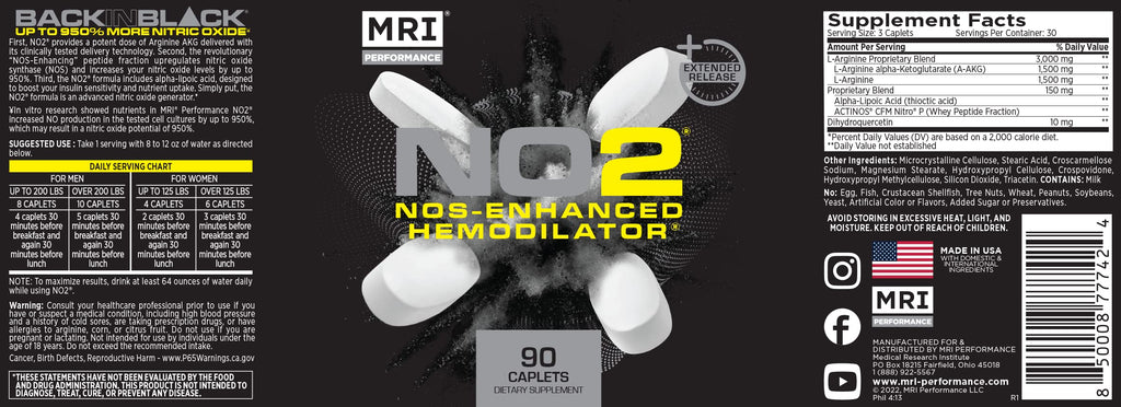 MRI Performance NO2 Nitric Oxide Original Formula All Day Perpetual Pump, Stim-Free MRI Au supplements
