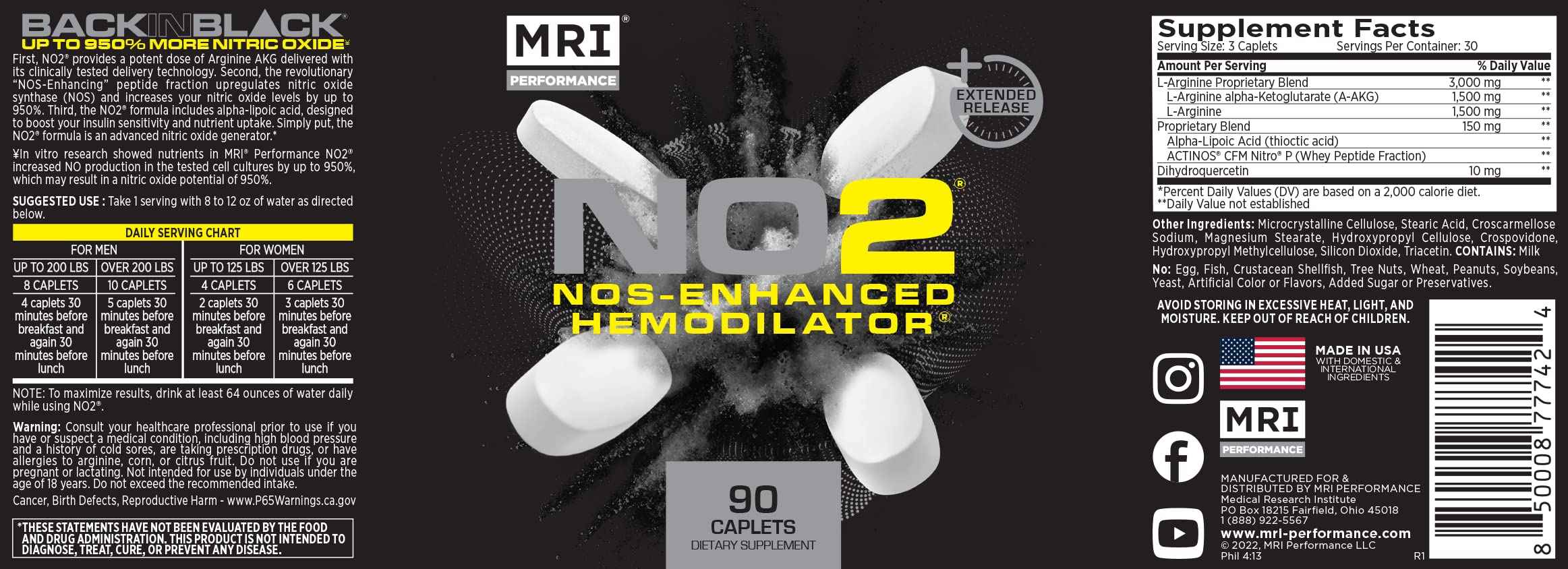 MRI Performance NO2 Nitric Oxide Original Formula All Day Perpetual Pump, Stim-Free MRI Au supplements