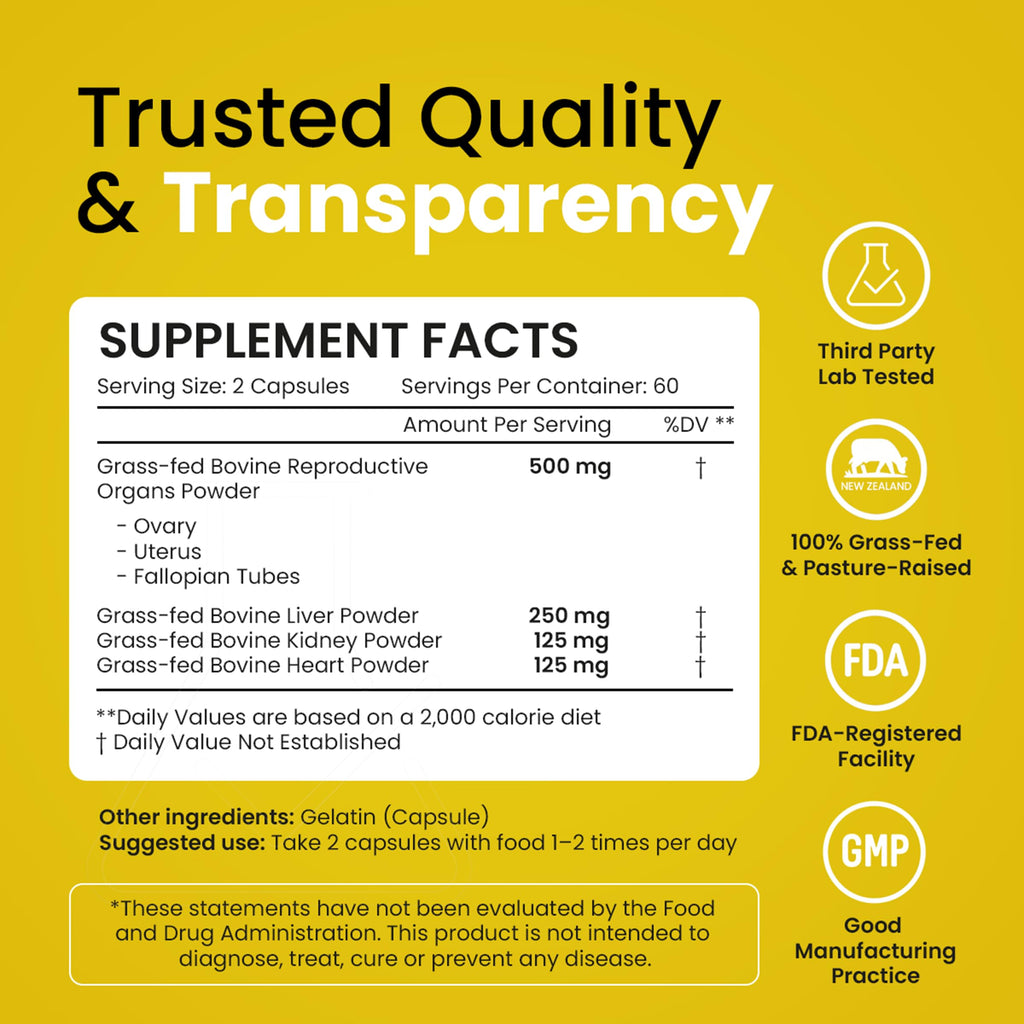 Beef Organ Supplement for Women – Grass Fed Liver, Uterus, Ovary, Heart, Kidney – 30+ Nutrients to Support Hormone Balance, Cycle Health, Energy, Immunity