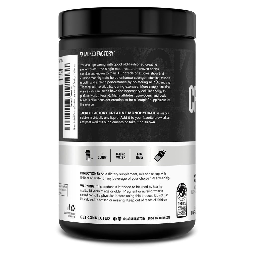 Jacked Factory Creatine Monohydrate Powder 425g - 5g Daily Creatine Supplement for Men and Women, Vegan-Friendly