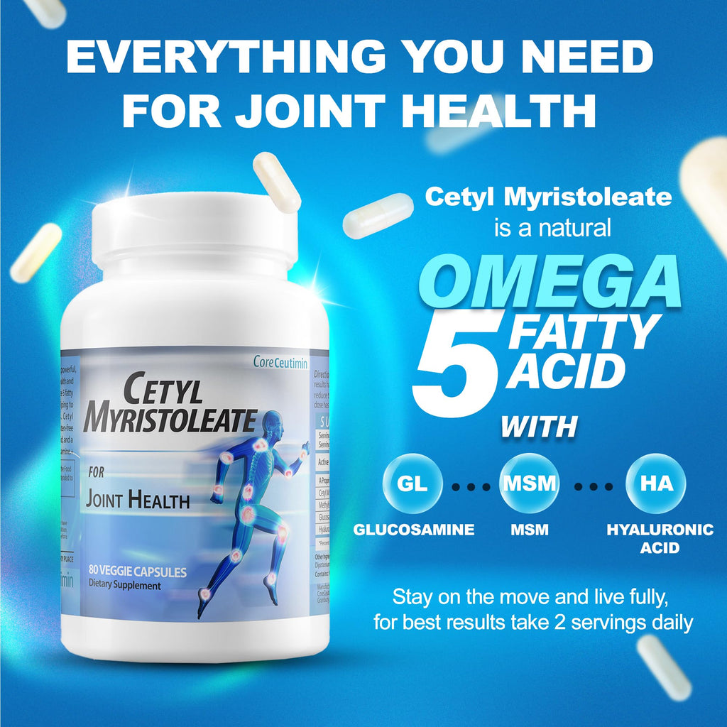 CoreCeutimin Cetyl Myristoleate - Omega 5 Fatty Acid - Ultra Support for Relief from Joint Discomfort and Stiffness - Also Includes Glucosamine, MSM & Hyaluronic Acid - 80 Capsules CoreCeutimin Au supplements