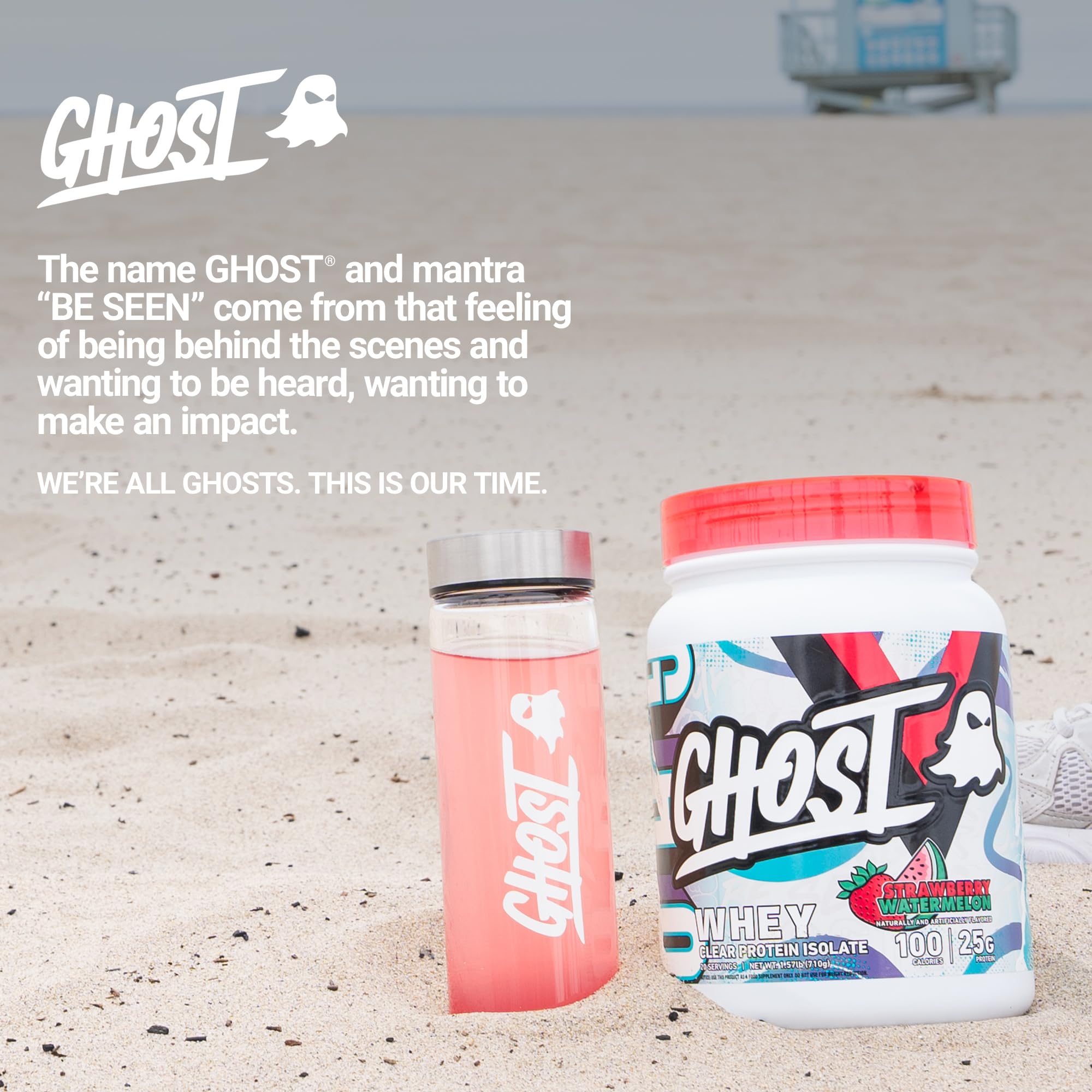 GHOST Clear Whey Isolate Protein Powder, Strawberry Watermelon - 1.57 LB Tub, 25G of Whey Protein - Post Workout Drink for Muscle Gain & Recovery – Sugar Free, Soy Free & Zero Fat, 20 Servings