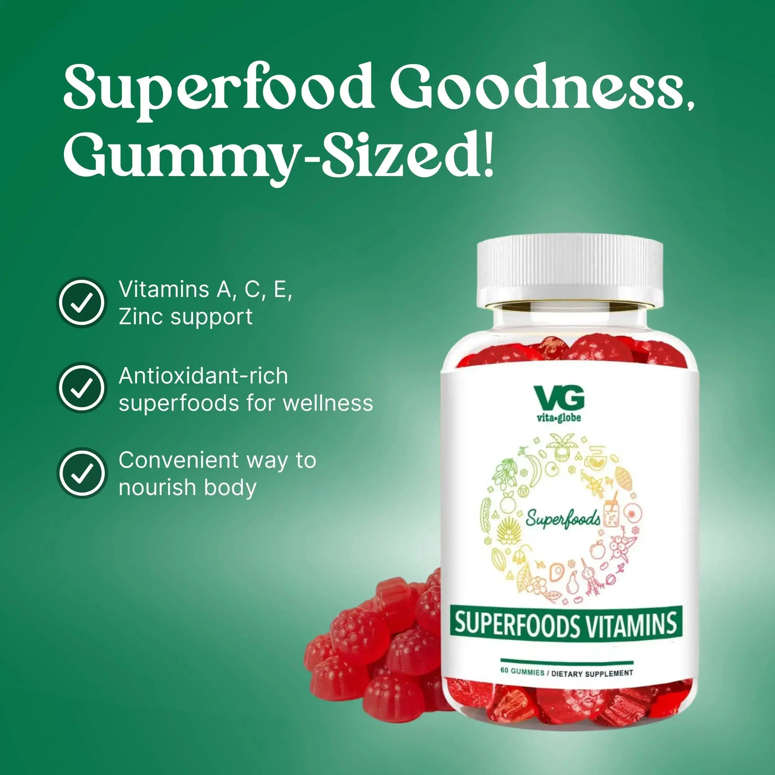 VITA GLOBE Superfood Gummy Vitamins – Immune Health & Antioxidant Support – Daily Wellness Gummies for Adults & Kids – Vegan VITA GLOBE Au supplements