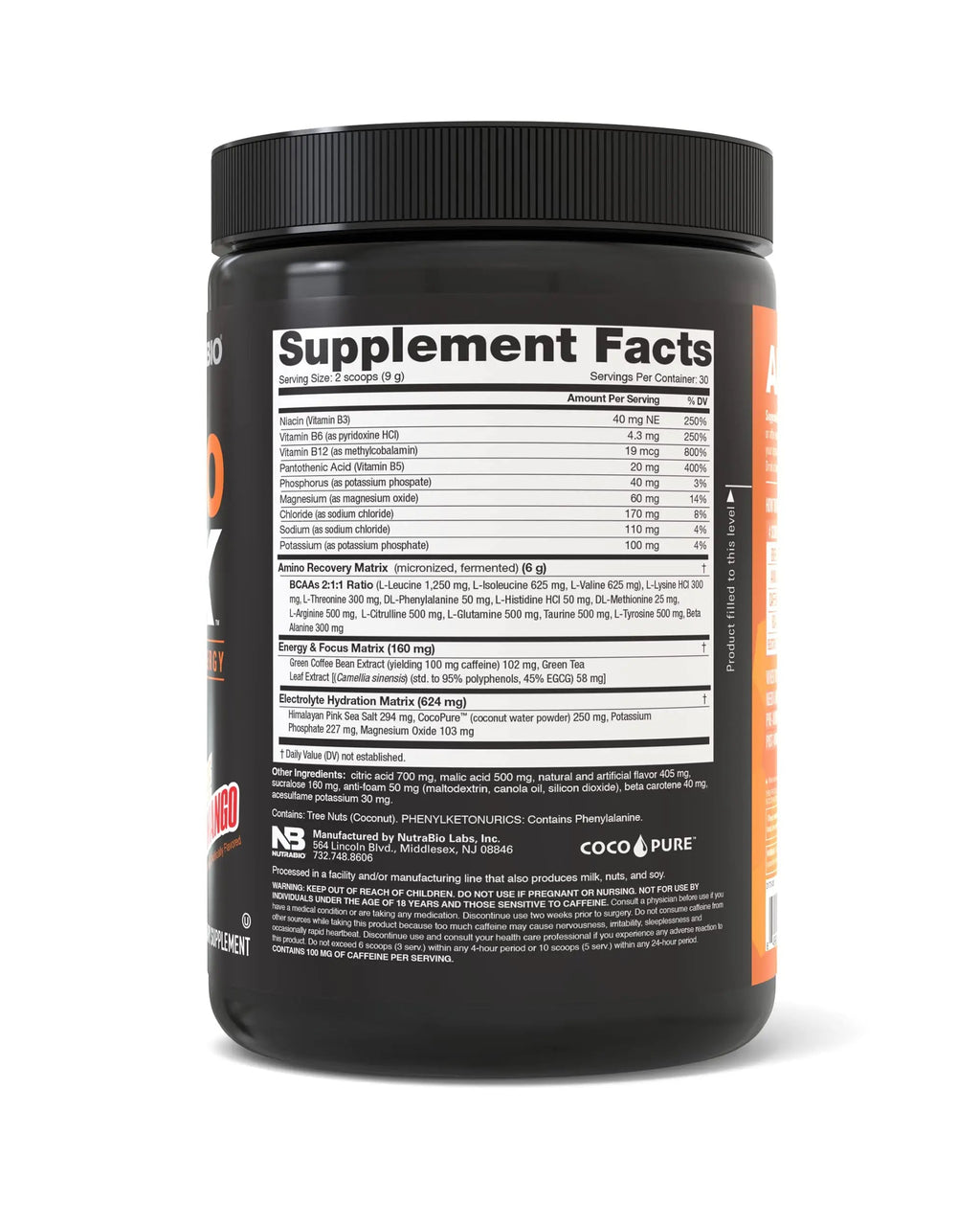NutraBio Amino Kick - BCAA's, Electrolytes for Hydration, Natural Caffeine- 30 Servings NutraBio Au supplements