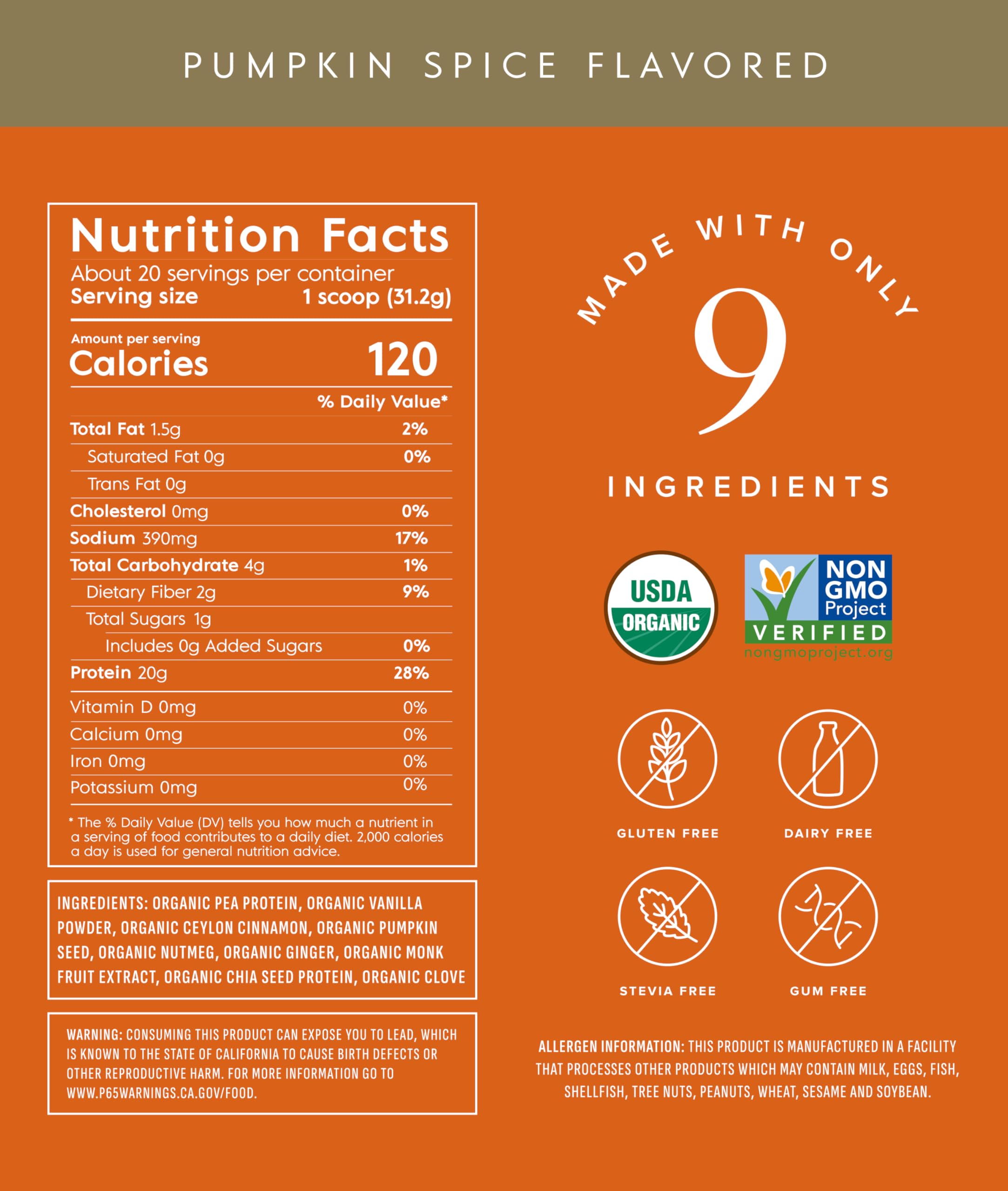Truvani Vegan Pea Protein Powder | Pumpkin Spice | 20g Organic Plant Based Protein | 20 Servings | Keto | Gluten & Dairy Free