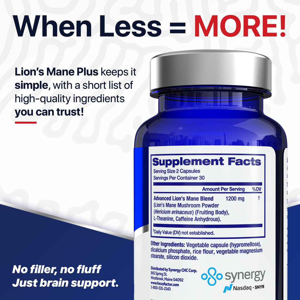 Focus Factor Lions Mane Plus, Advanced Nootropic with L-Theanine, Caffeine, Focus and Energy (60 Count) Focus Factor Au supplements
