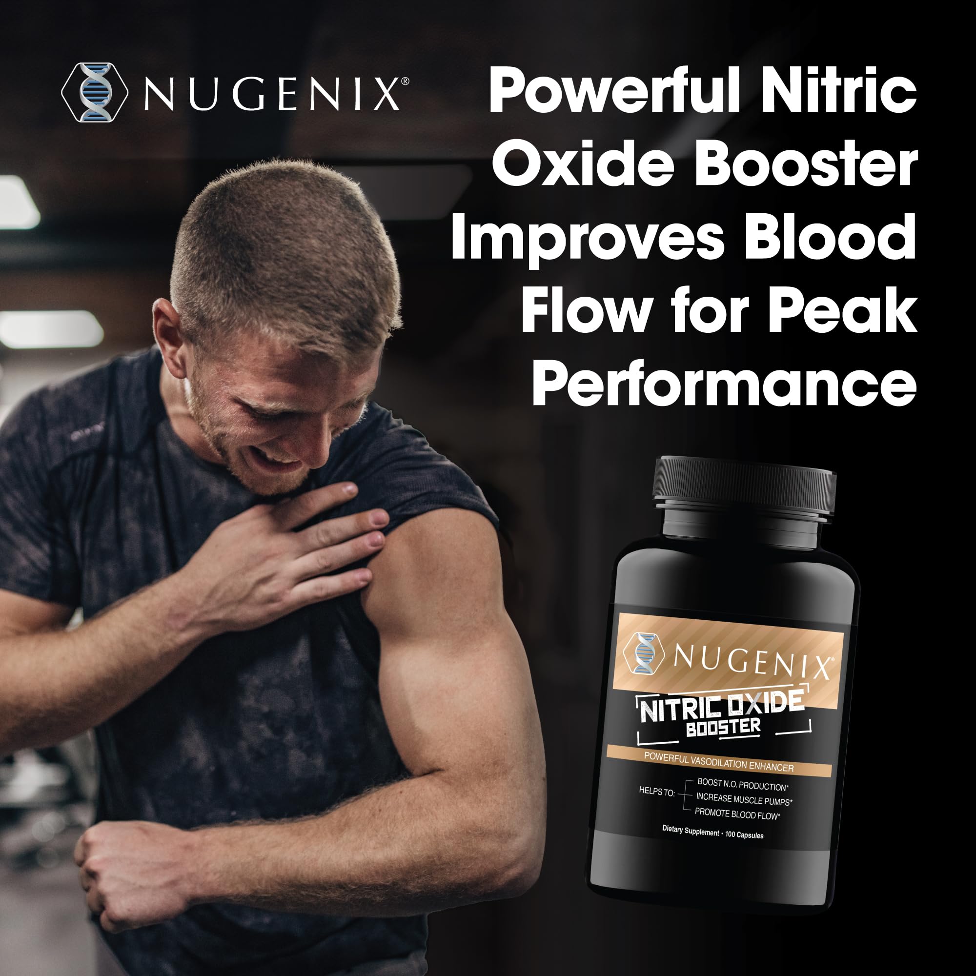 Nugenix Nitric Oxide Booster Supplement - Nitric Oxide Flow, L-Arginine, L-Citrulline, Pine Bark Extract - Vasodilator - 100 Capsules