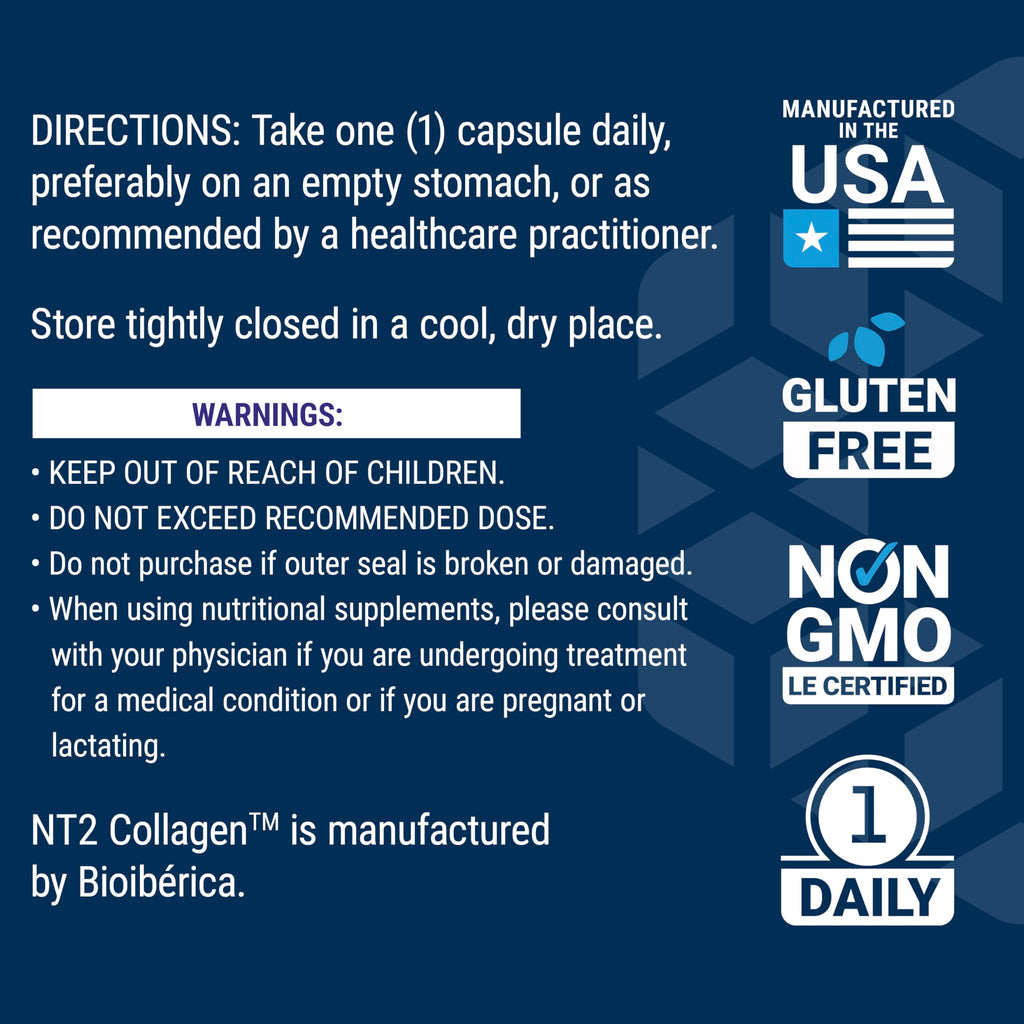 Life Extension NT2 Collagen™, Joint Health Supplement for Joint Comfort & Mobility, Gluten-Free, Non-GMO, 1 Daily, 60 Small Capsules Life Extension Au supplements