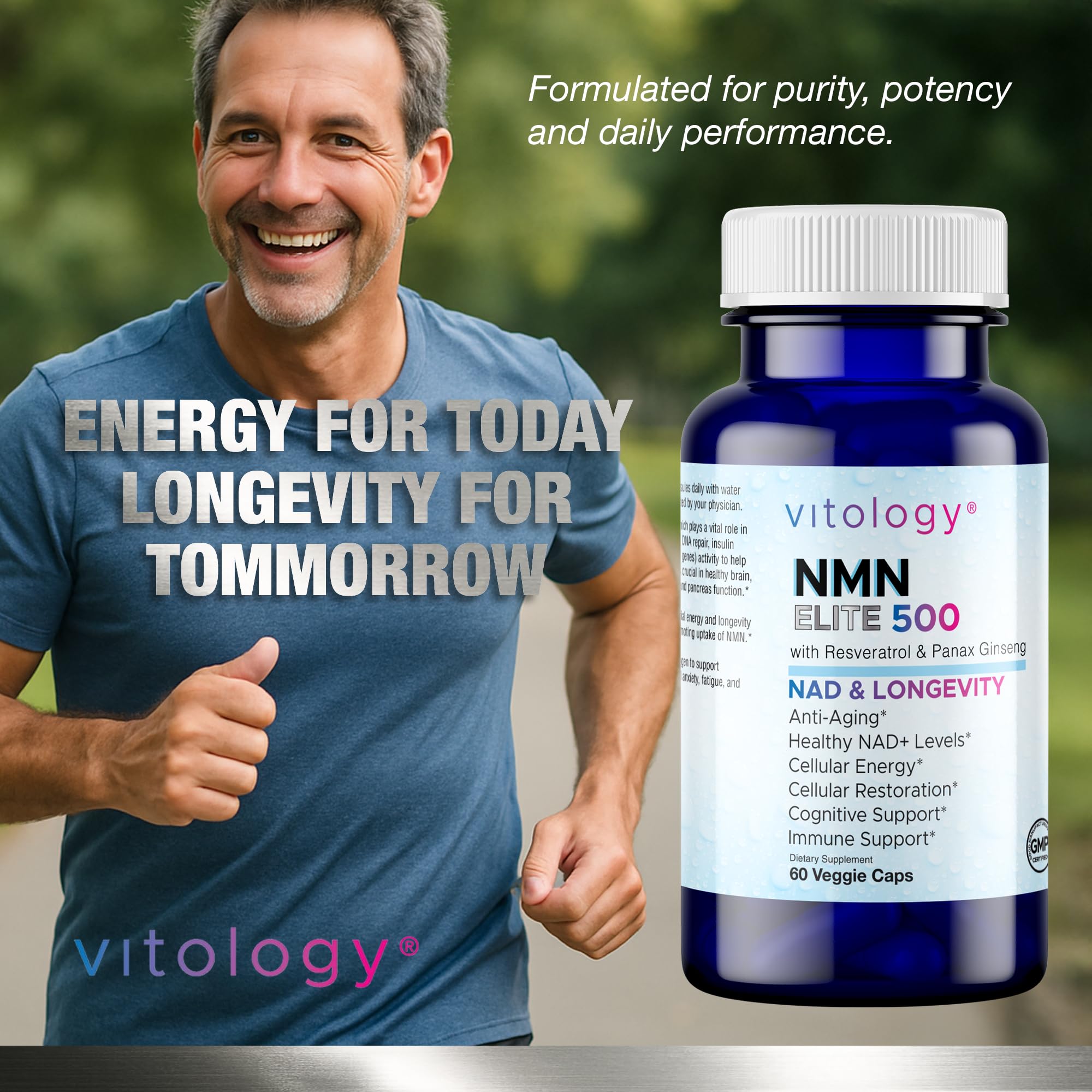 Vitology NMN Elite 500 – NMN 500mg, Resveratrol 200mg, Panax Ginseng 300mg – NAD+ Cellular Energy & Longevity Support Supplement – Focus, Vitality & Anti-Aging Formula – Non-GMO, Vegan Capsules Vitology Au supplements
