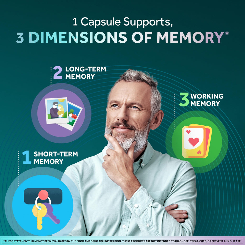 NEURIVA Memory 3D Brain Supplement - Decaffeinated Nootropic Capsules for Memory, Focus, & Cognitive Function - Short Term, Long Term, & Working Memory Support - 50ct NEURIVA Au supplements