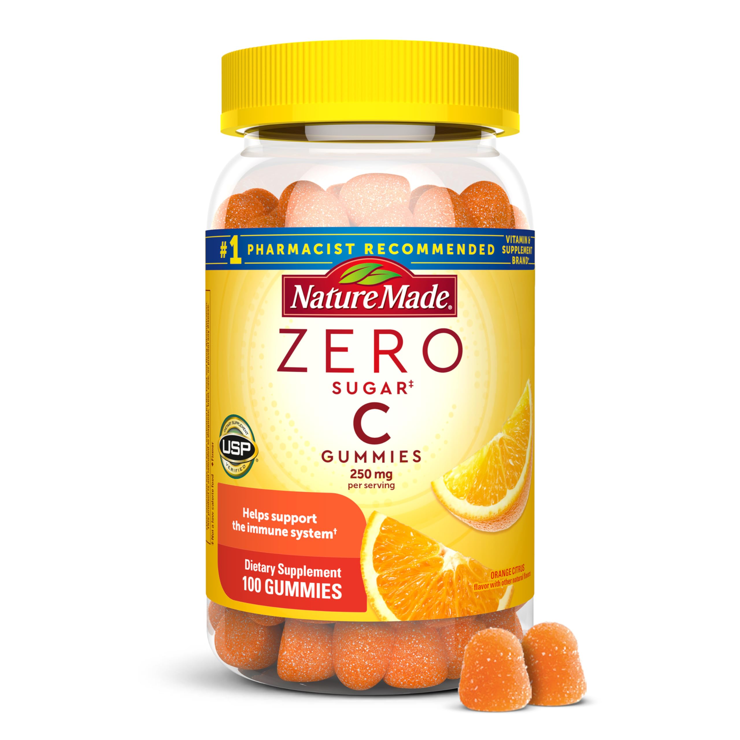 Nature Made Zero Sugar Vitamin C Gummies 250 mg Per Serving, Immune & Antioxidant Support, Aspartame Free