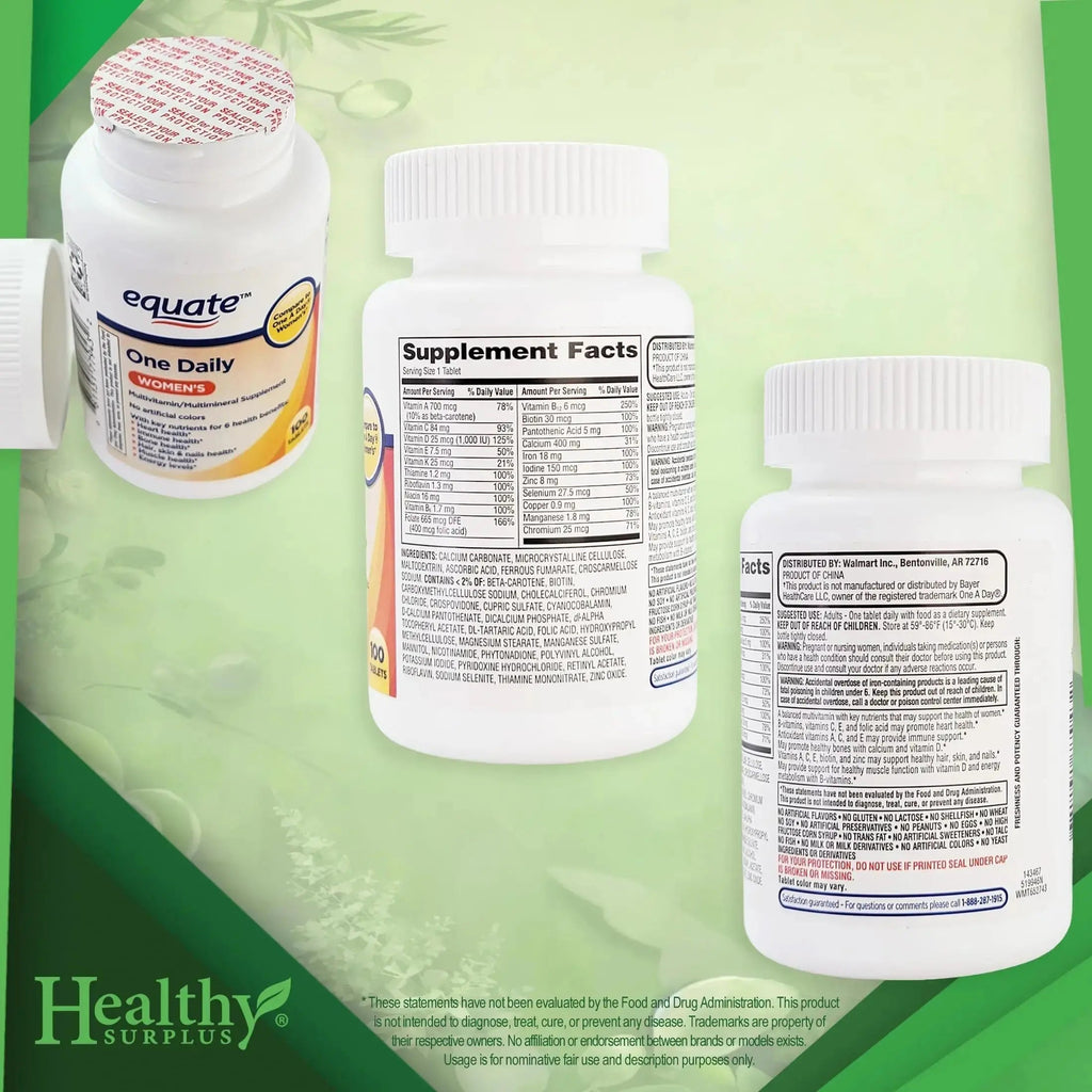 Healthy Surplus Equate One Daily Women's Multivitamin/Multimineral Supplement 100 Tablets and Vital Volumes Vitams Healthy Surplus Au supplements