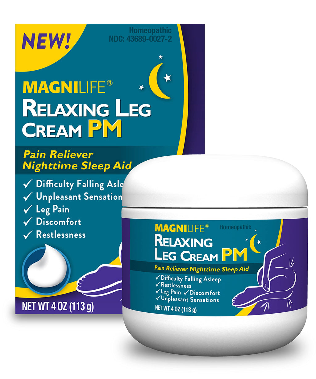 MagniLife Relaxing Leg Cream PM, 4 Oz, Homeopathic Nighttime Pain Reliever & Sleep Aid with Lavender & Magnesium, Non-Greasy Deep Penetrating Cream for Restless Legs & Discomfort MagniLife Au supplements