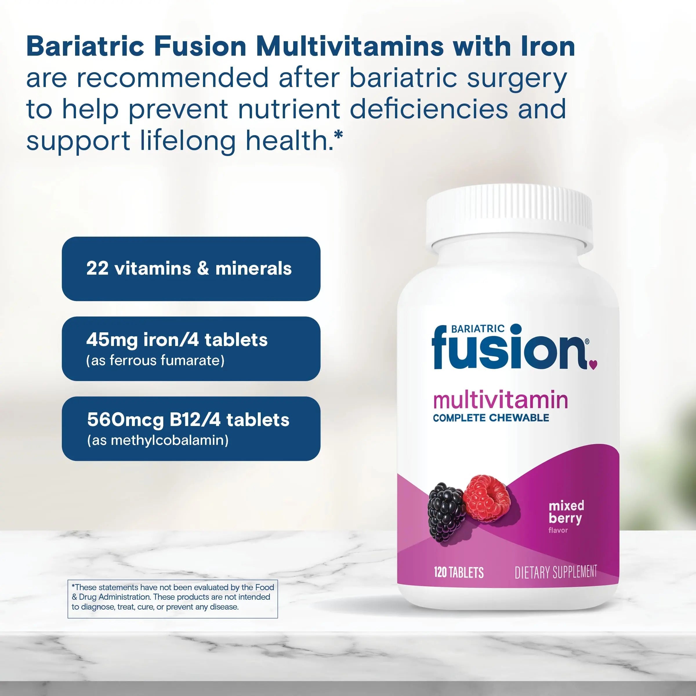 Bariatric Fusion Bariatric Multivitamin with Iron Complete Chewable | Mixed Berry | Post Bariatric Vitamins for Gastric Bypass Bariatric Fusion Au supplements