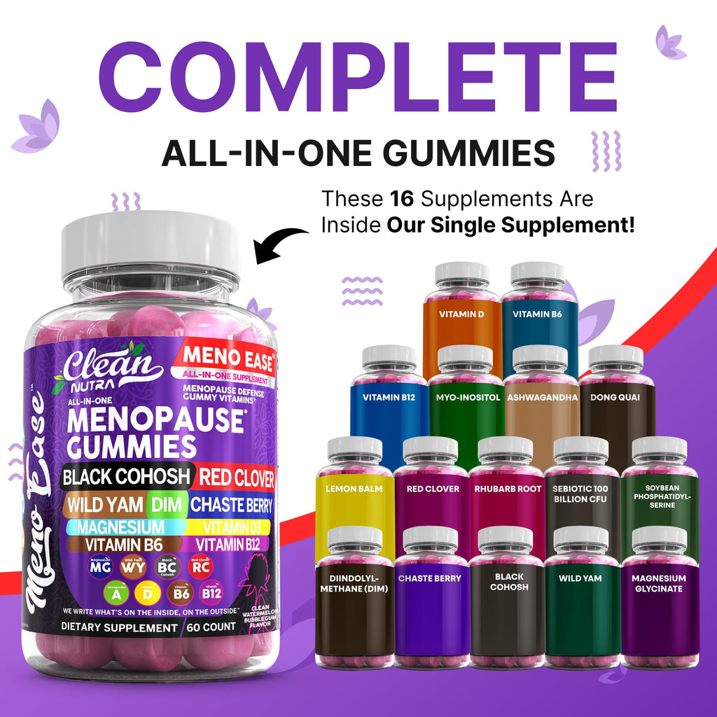 Menopause Supplement for Women Gummies with Black Cohosh, Wild Yam, DIM, Magnesium, Red Clover Chasteberry for Hormone Balance Relief Night Sweats Mood Plus Bergamot, Vitamin D3, Vitamin B6 B12 Clean Nutraceuticals Au supplements