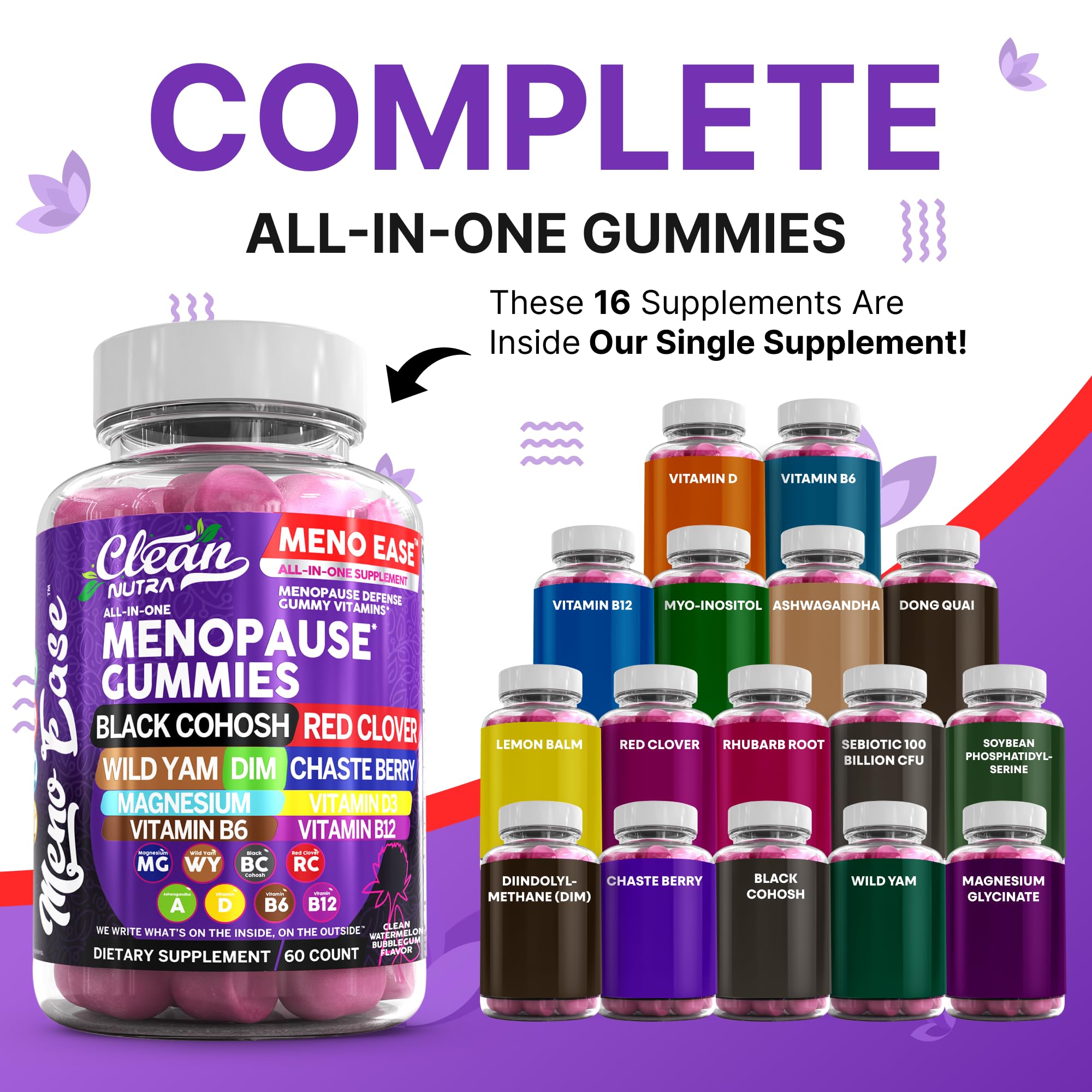 Menopause Supplement for Women Gummies with Black Cohosh, Wild Yam, DIM, Magnesium, Red Clover Chasteberry for Hormone Balance Relief Night Sweats Mood Plus Bergamot, Vitamin D3, Vitamin B6 B12 Clean Nutraceuticals Au supplements