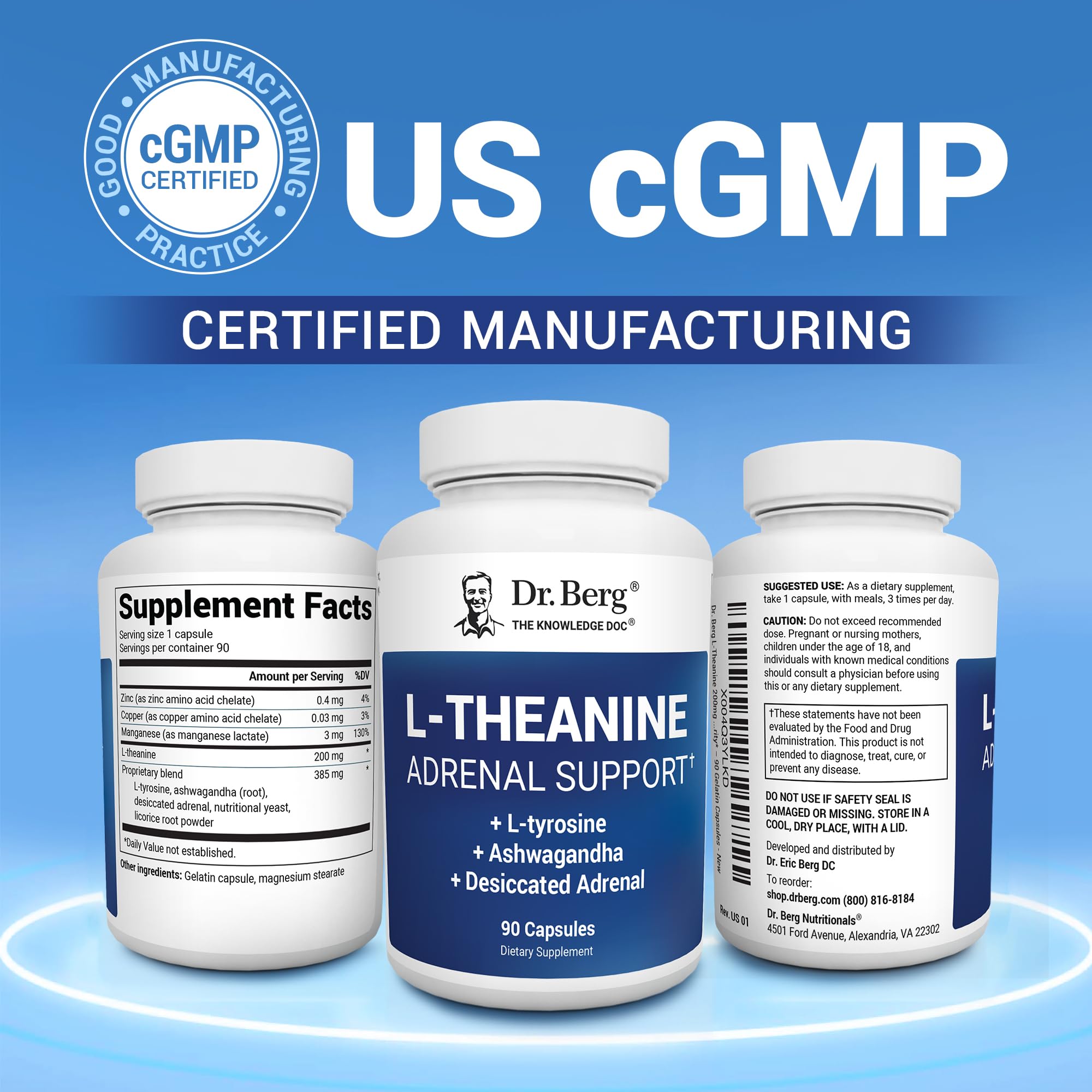 Dr. Berg L-Theanine 200mg - Includes Zinc, Copper, L-Tyrosine, & Ashwagandha – L-Theanine Supplement Adrenal Support - for Relaxation, Stress Relief, and Mental Clarity* – 90 Gelatin Capsules Dr. Berg Nutritionals Au supplements