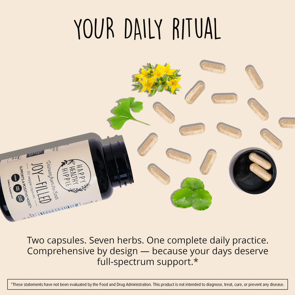 Joy-Filled Mood Support Supplement - 7 Herb Complex + St. Johns Wort | Stress Relief – Helps Calm The Mind & Body | 100% Plant-Based Happy Pills