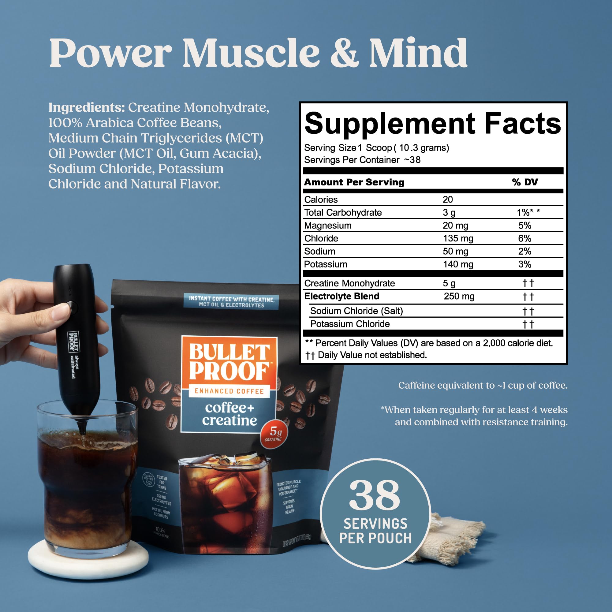 Bulletproof Coffee + Creatine Instant Coffee, 5g Micronized Creatine Monohydrate with Electrolytes & MCT Oil, Clean Toxin-Tested Beans, Energy & Performance Support, 38 Servings Bulletproof Au supplements