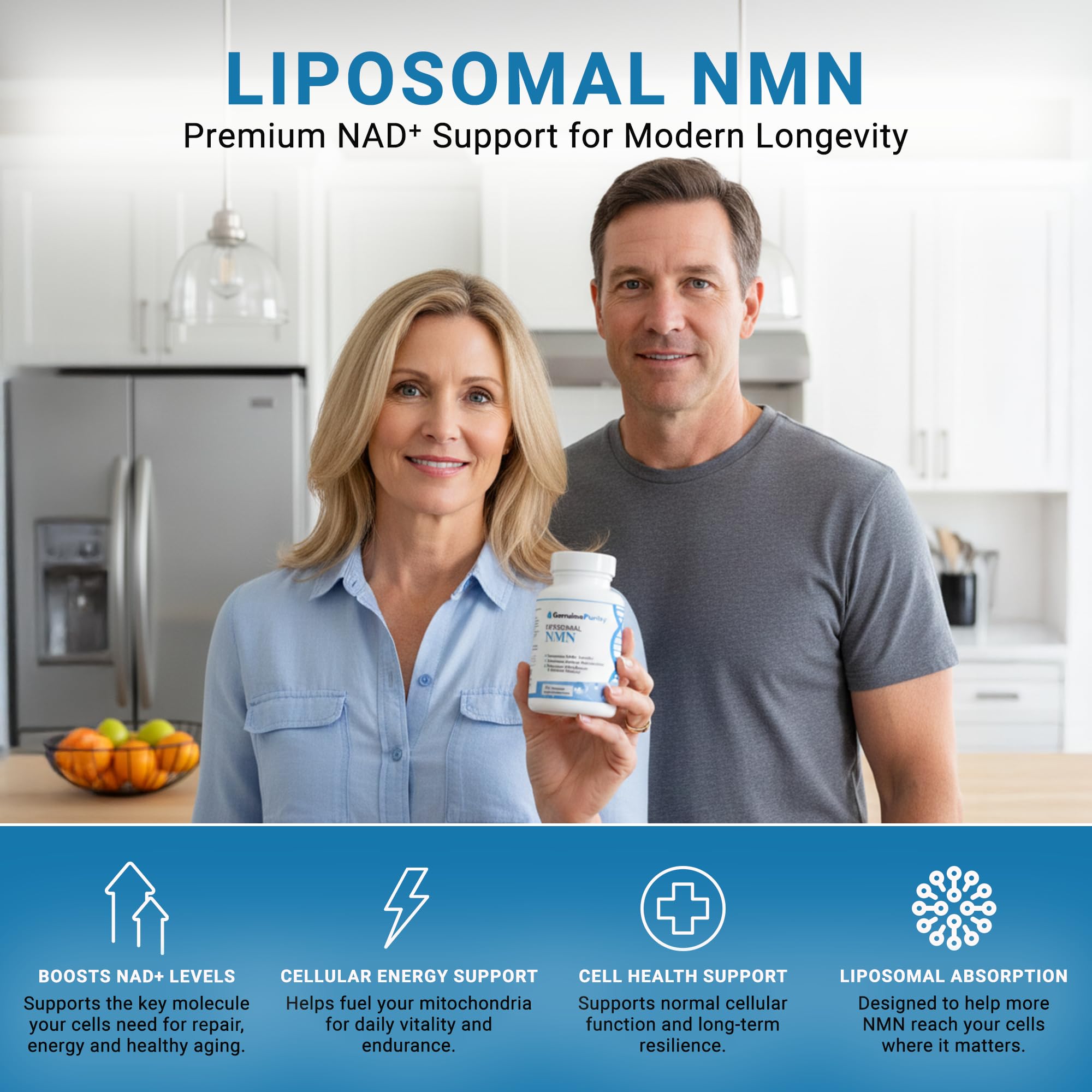 GenuinePurity - 250mg Liposomal NMN Supplement - 60 Vegan Capsules to Support NAD+ Production, Cellular Energy & Healthy Aging - Nicotinamide Mononucleotide for Metabolic Wellness & Immune Support GenuinePurity Au supplements