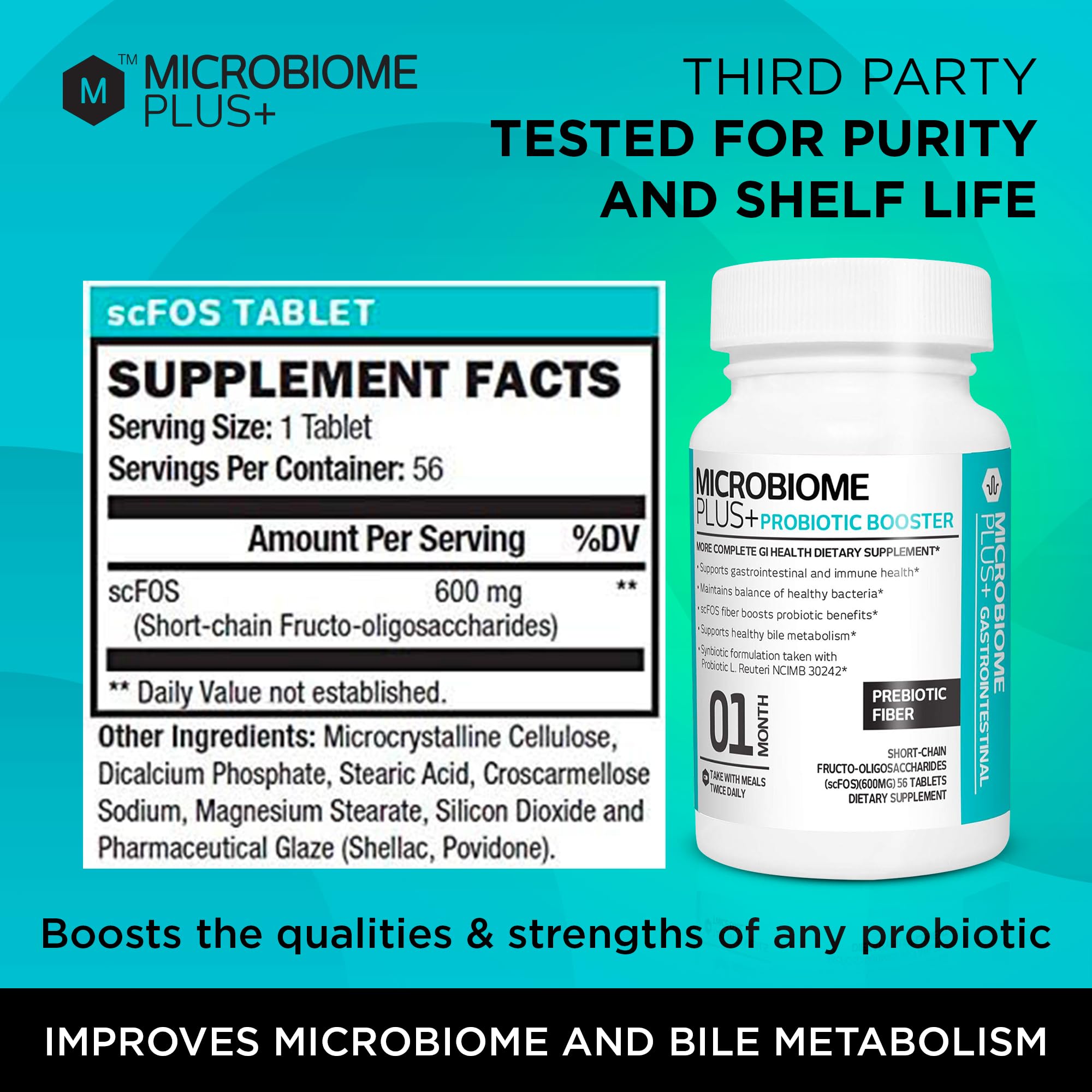 Microbiome Plus Prebiotics scFOS Prebiotic Fiber, Boosts Probiotic Benifits, GI Digestive Supplements, Allergy Safe and Gluten-Free