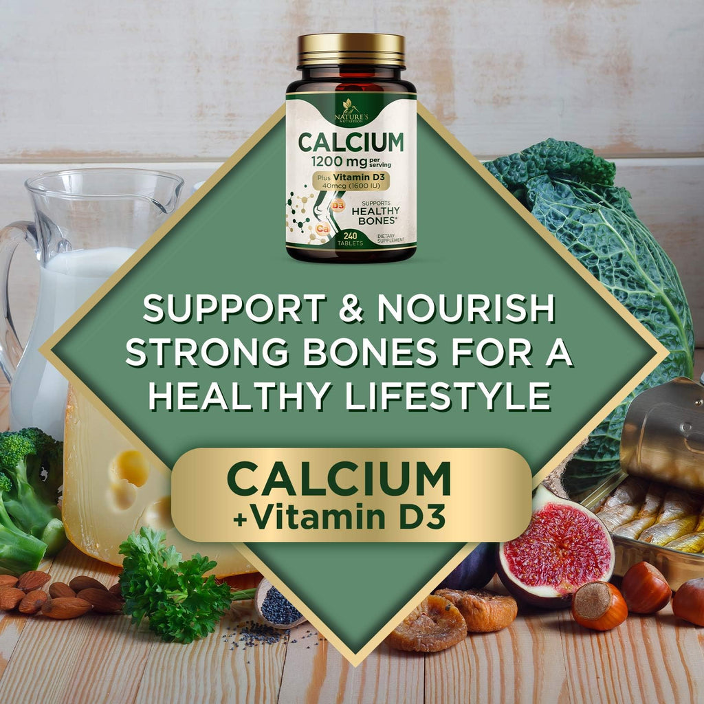 Calcium 1200 mg with Vitamin D3 - Per Serving - Bone Health Supplement - Vitamin D & Calcium Supplements for Women & Men - Bone Strength Support