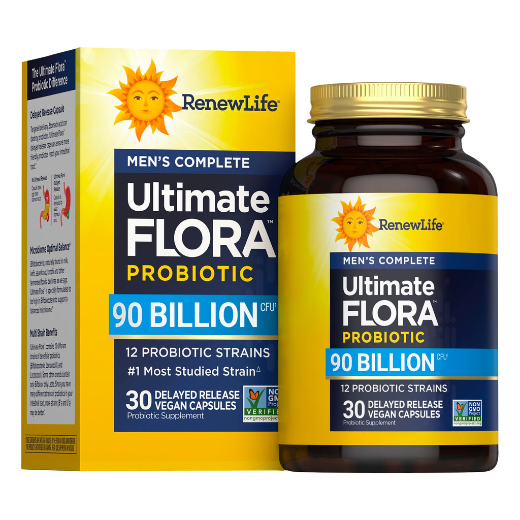 Renew Life Men's Care Probiotic Capsules, Supports Mens Digestive, Colon, Immune and Respiratory Health, L. Rhamnosus GG, Dairy, Soy and gluten-free, 90 Billion CFU, 30 Count