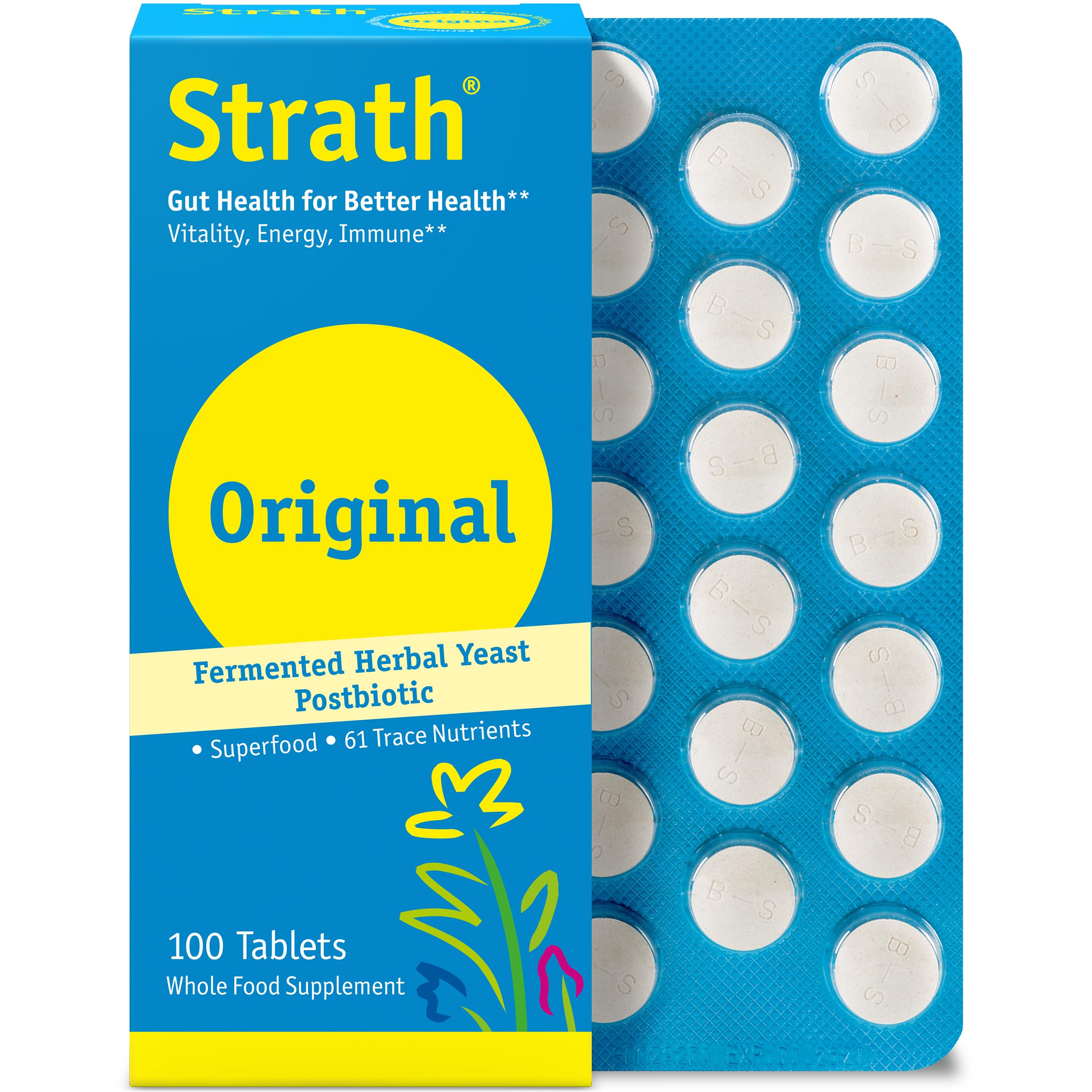 Strath Nutritional Yeast Tablets - Vegetarian, Lactose Free, Artificial Additive Free - Digestive Support, Nutrient Absorption - Unflavored Daily Supplement - Prebiotic and Postbiotic Bio-Strath Au supplements