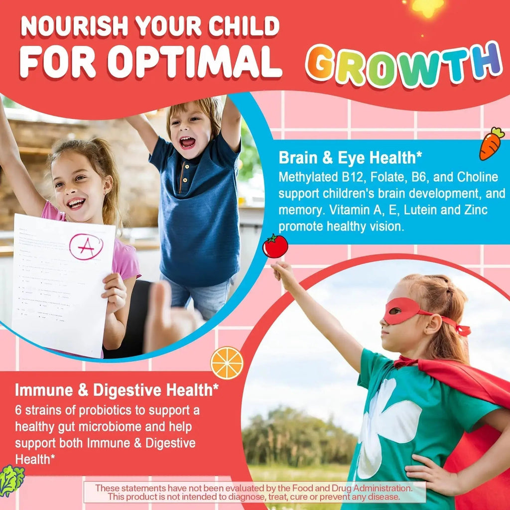 Kids Multivitamin Gummies + Calcium, Probiotics, Vitamin D3, C, Methylated B12 & Methylfolate, B6, A, K2, E, Zinc NEVISS Au supplements