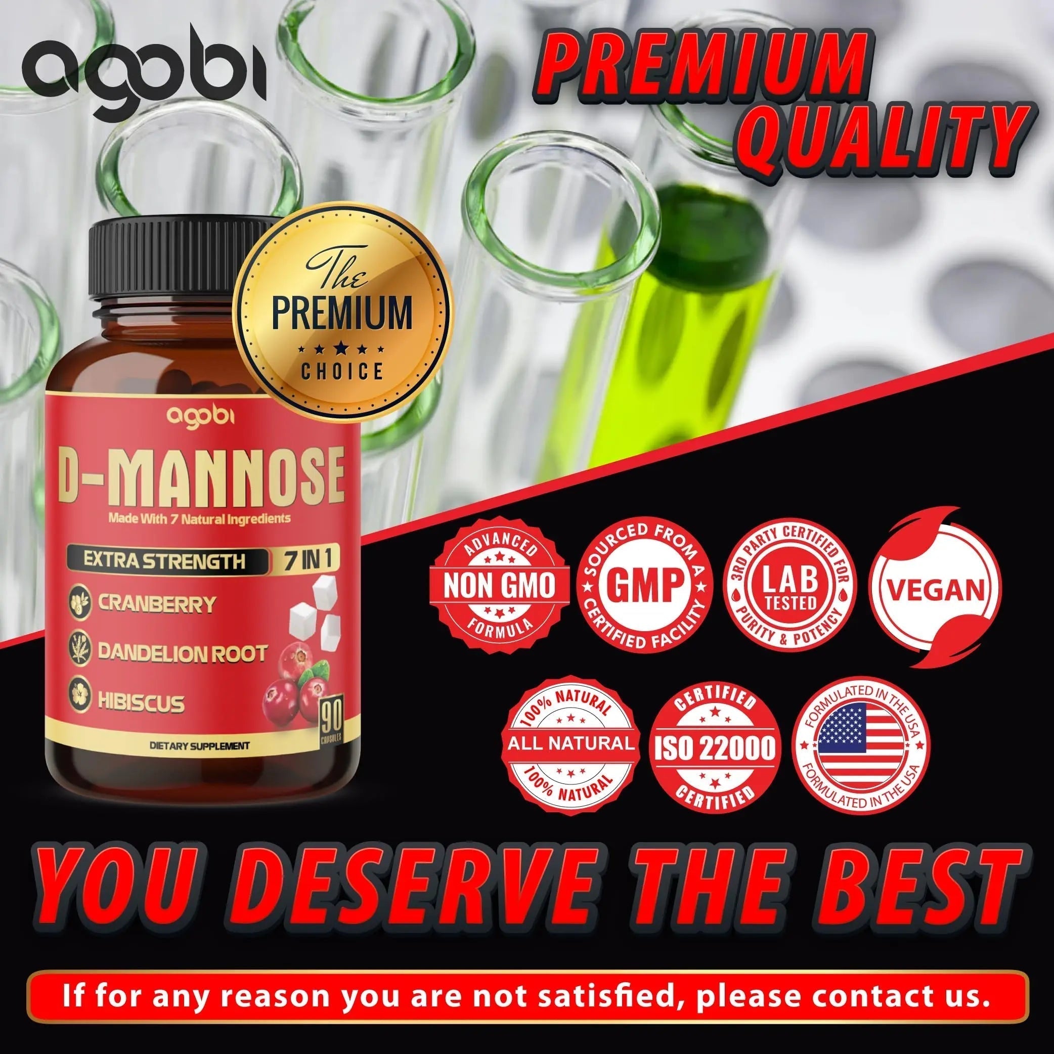 agobi D-Mannose Capsules - 7 Herbs with Cranberry, Dandelion, Hibiscus and More - Support Flush Impurities and Urinary Tract Health - 90 Vegan Capsules 3-Month Supply agobi Au supplements