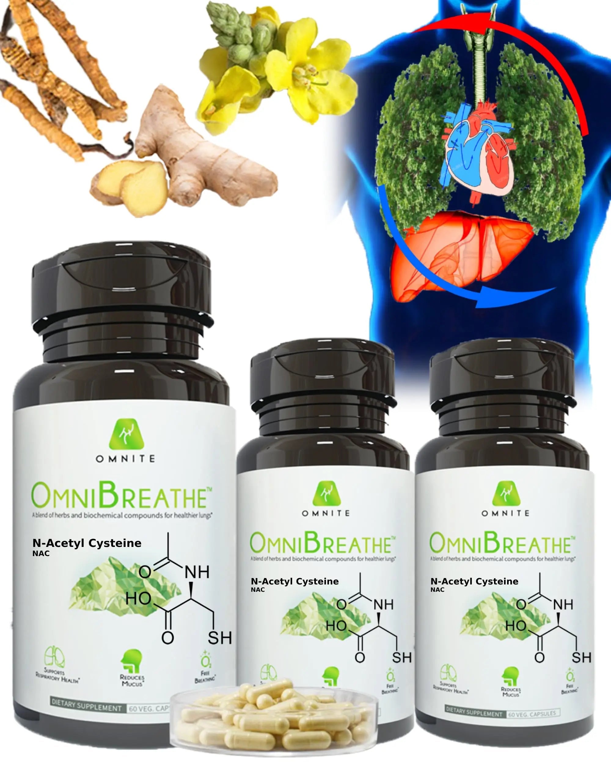 OmniBreathe for Lung Cleanse Detox Respiratory Wellness - Help Reduce Mucus & Cough for All Kinds Omnite Au supplements