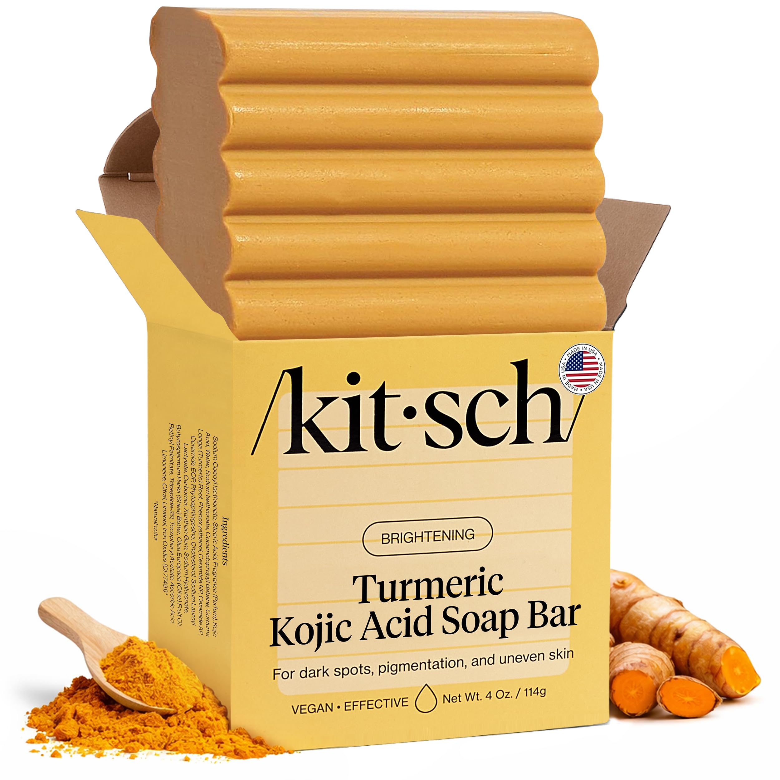Kitsch Kojic Acid Soap – Turmeric Soap Bar with Hyaluronic Acid & Shea Butter – Brightening & Hydrating Body Wash & Face Wash for Dark Spots