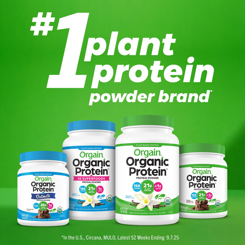 Orgain Organic Vegan Protein Powder, Vanilla Bean - 21g Plant Based Protein, 4g Prebiotic Fiber, No Lactose Ingredients, No Added Sugar, Non-GMO, For Shakes & Smoothies