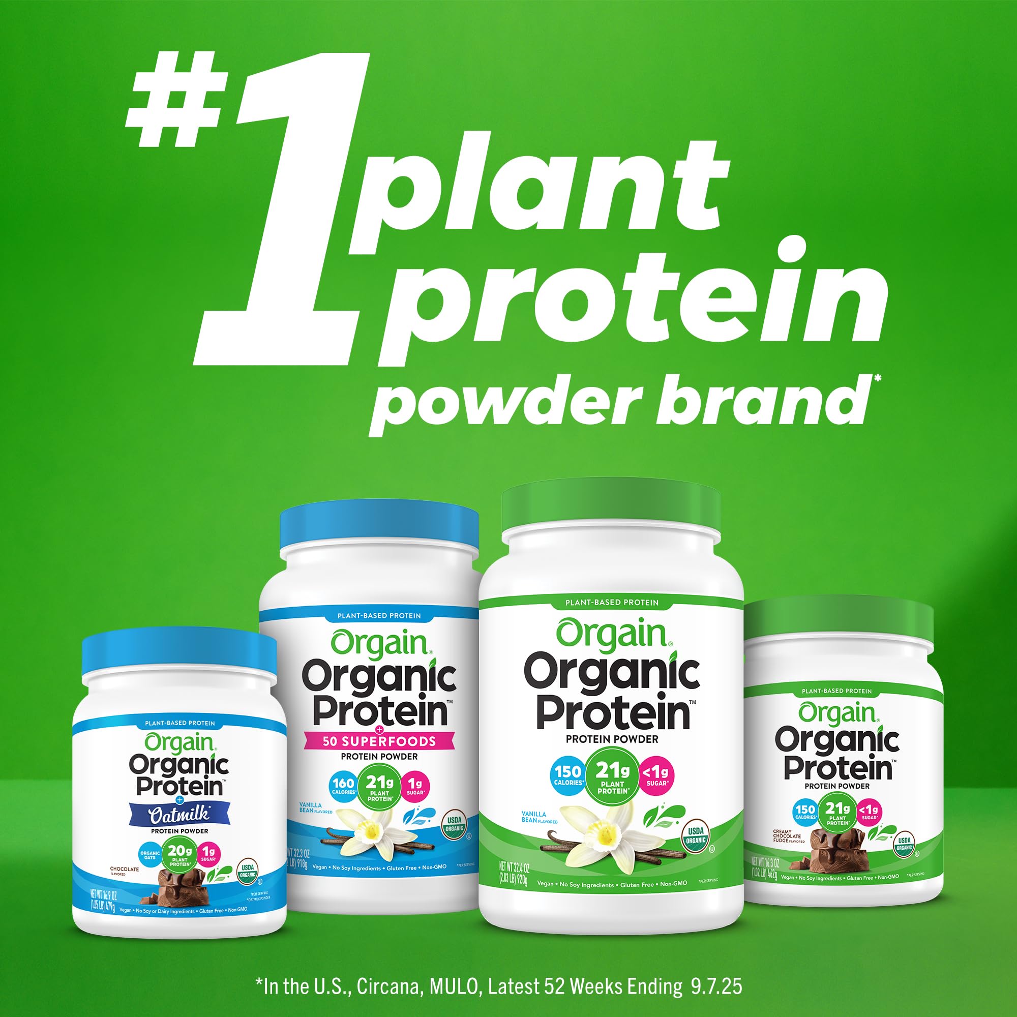 Orgain Organic Vegan Protein Powder, Creamy Chocolate Fudge - 21g Plant Protein, 7g Prebiotic Fiber, Low Net Carb, No Lactose Ingredients, No Added Sugar