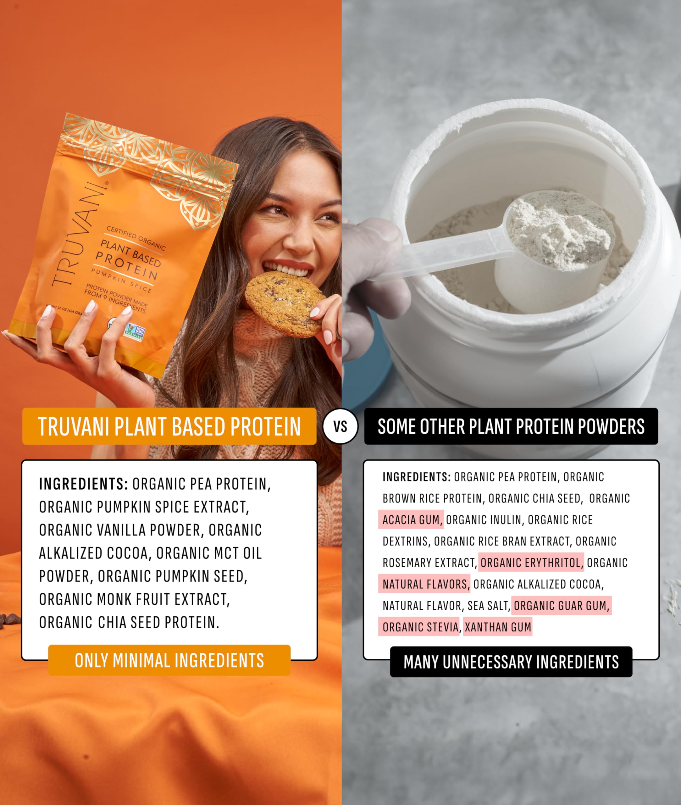 Truvani Vegan Pea Protein Powder | Pumpkin Spice | 20g Organic Plant Based Protein | 20 Servings | Keto | Gluten & Dairy Free