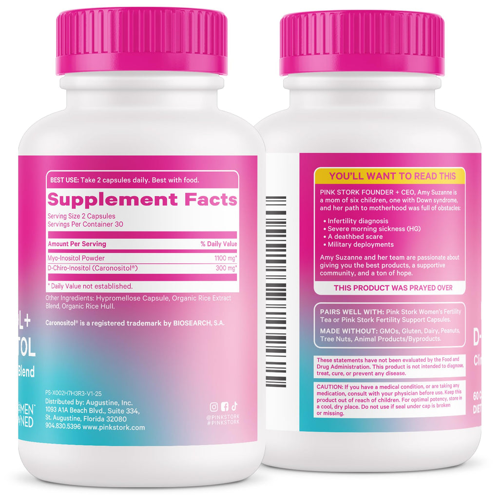 Pink Stork Myo-Inositol & D-Chiro Inositol: 3.6:1 Blend to Support Fertility, Hormone Balance for Women - Ovarian Function, Ovulation, Conception, and Period Support Supplement - 60 Capsules Pink Stork Au supplements