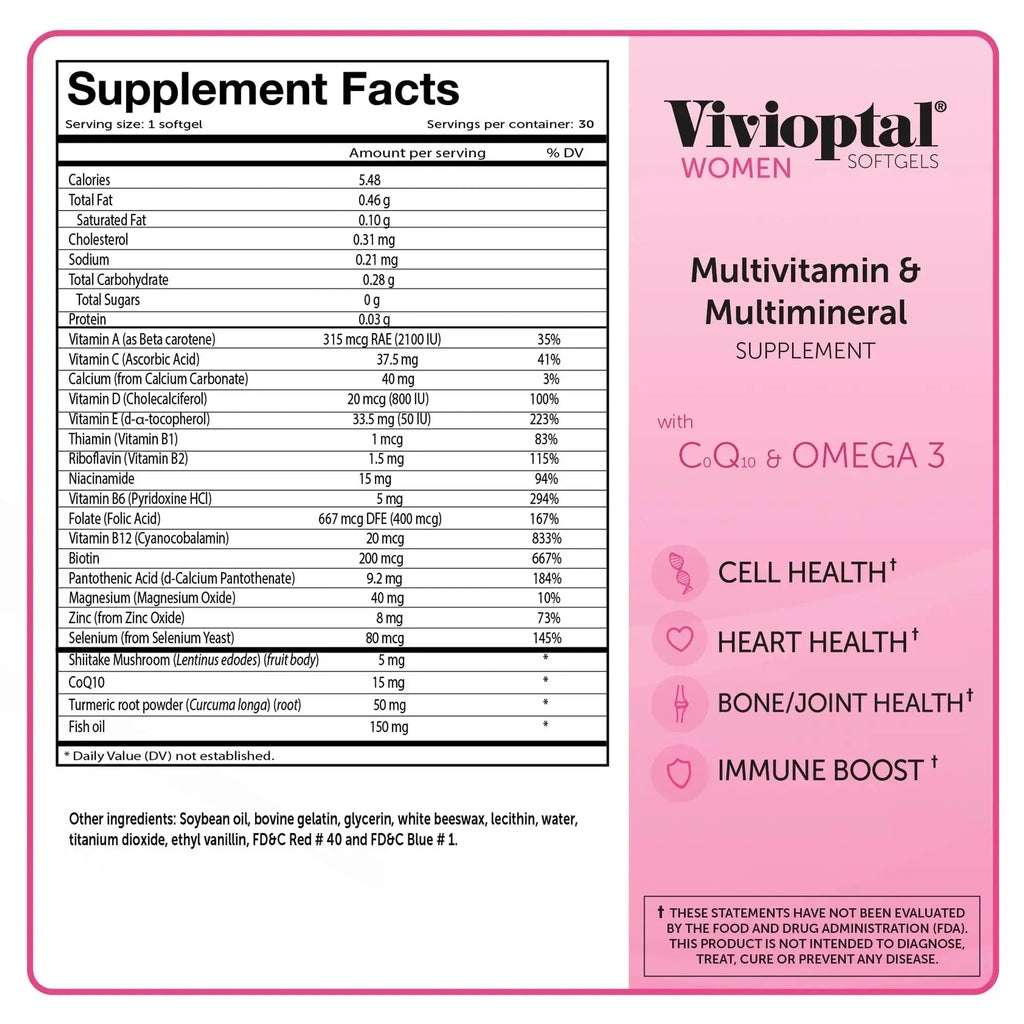 Vivioptal Women, 30 Capsules, CoQ10 & Omega-3, Multivitamin & Multimineral, Gluten Free, German Formula Vivioptal Vitamins Au supplements