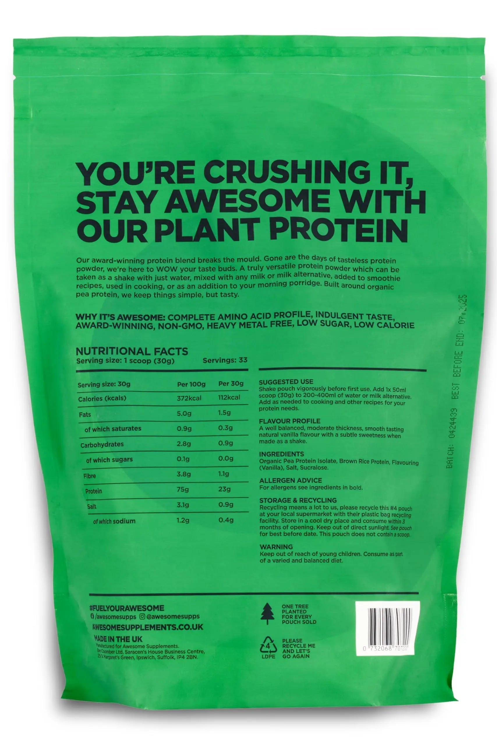 Vanilla Awesome Protein Powder by Ben Coomber | 1kg Vegan Organic Flavoured Protein Ben Coomber Au supplements