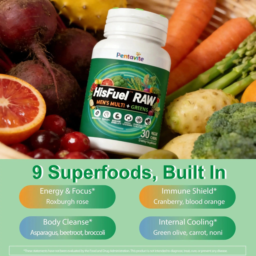 Pentavite HisFuel Multivitamin for Men, 20-in-1 Mens Vitamins with Natrual Fruits & Veggies, Vitamins & Minerals, Taurine, Boost Energy & Health Pentavite Au supplements