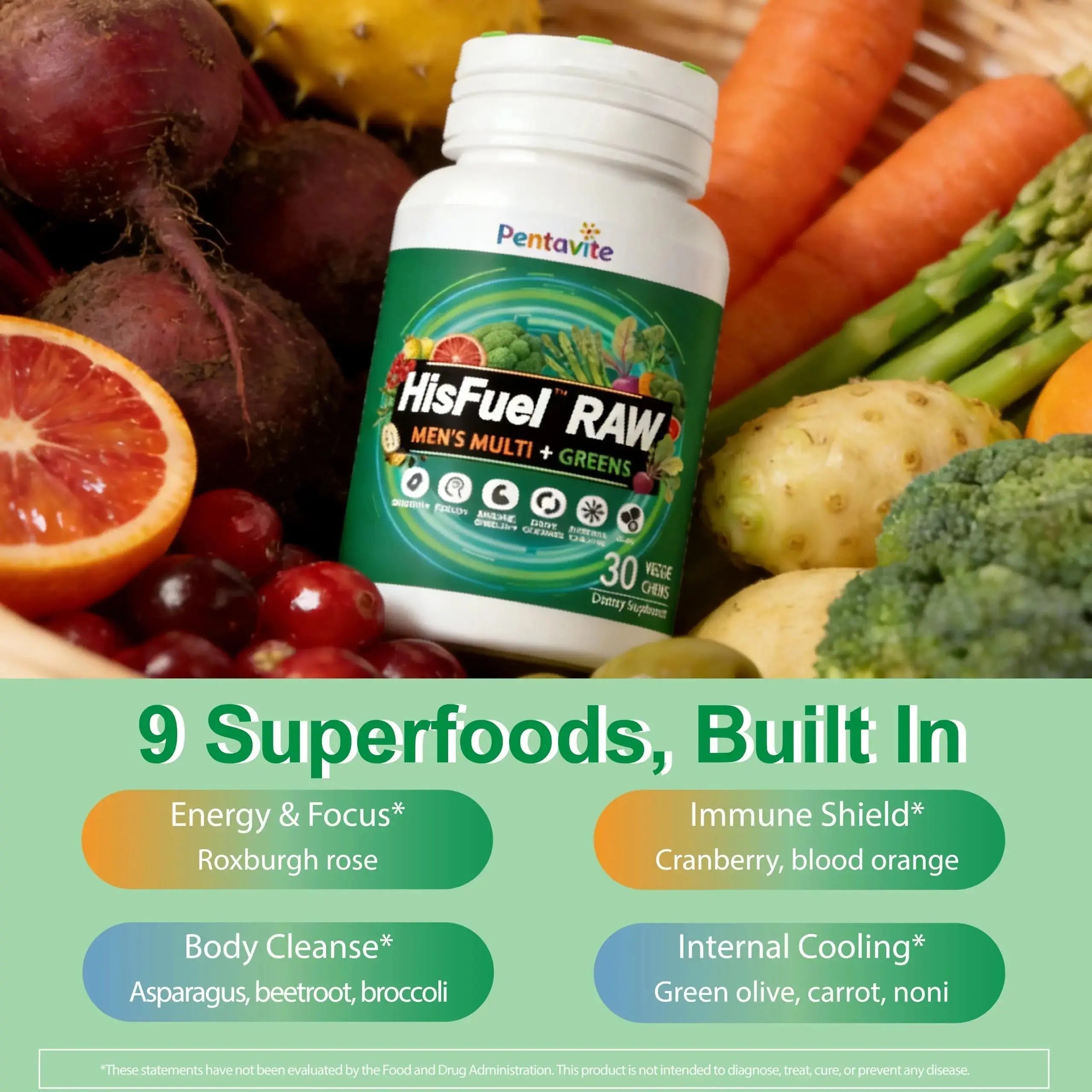Pentavite HisFuel Multivitamin for Men, 20-in-1 Mens Vitamins with Natrual Fruits & Veggies, Vitamins & Minerals, Taurine, Boost Energy & Health Pentavite Au supplements